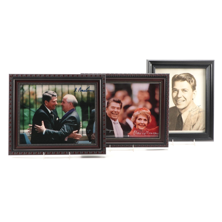 Ronald and Nancy Reagan and Mikhail Gorbachev Signed Photographic Prints