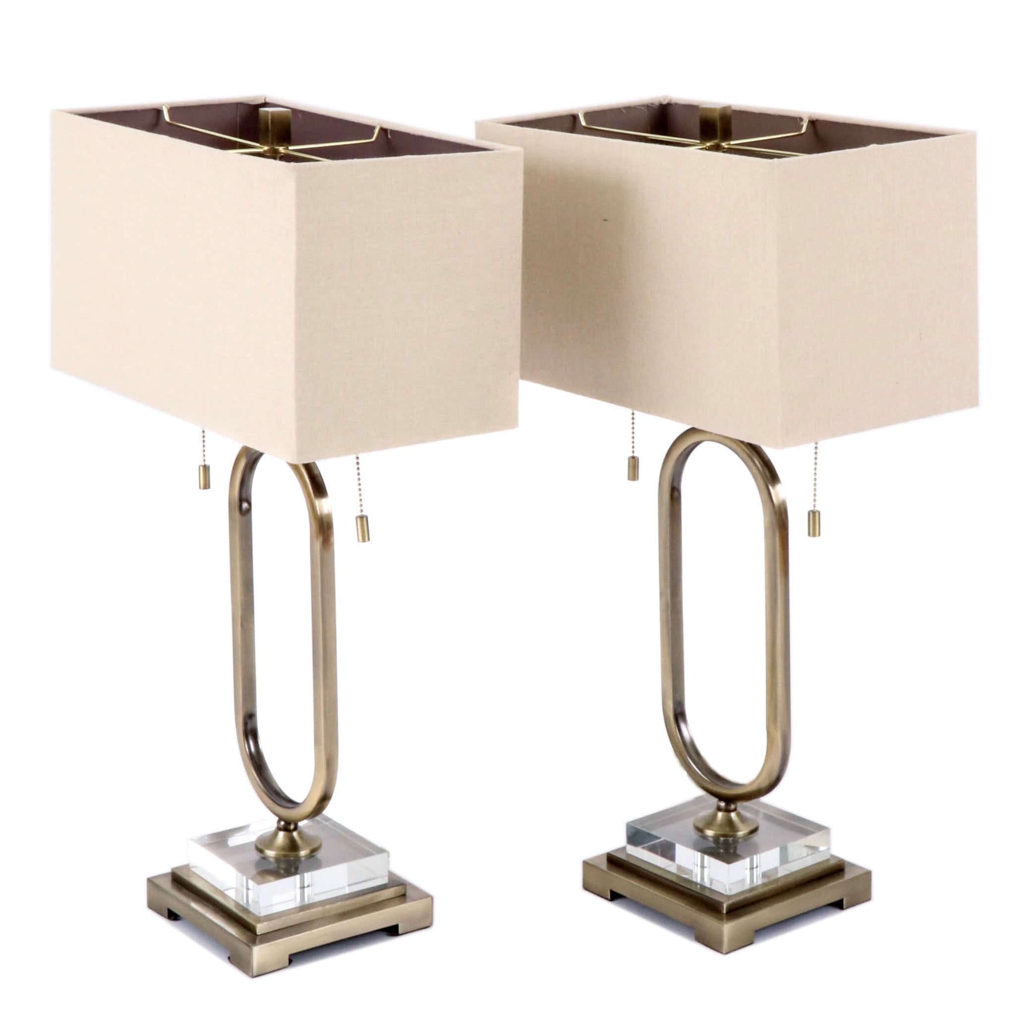 Modern Brushed Metal and Acrylic Table Lamps with Fabric Shades