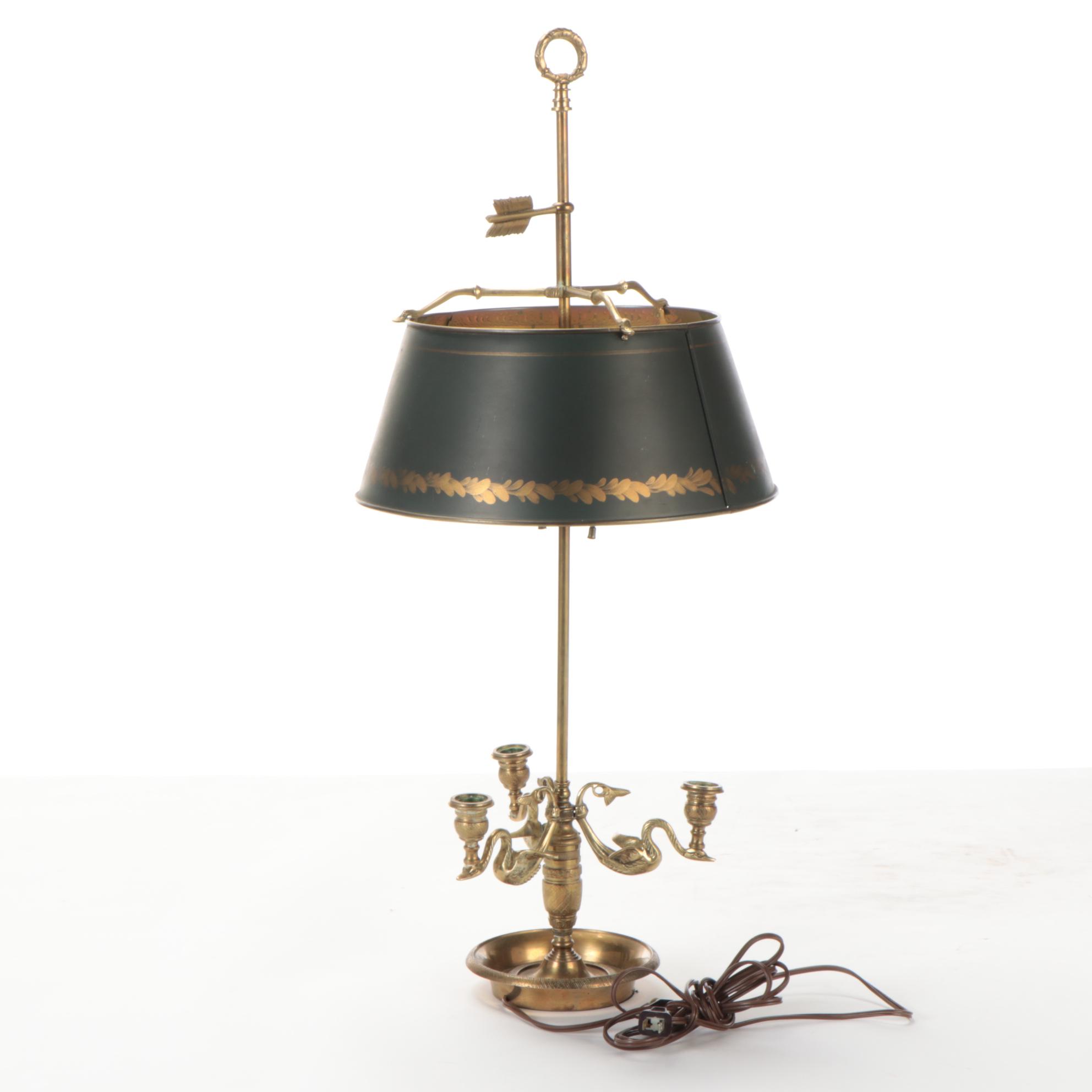Chapman French Empire Style Brass Bouillotte Lamp with Swan Arms