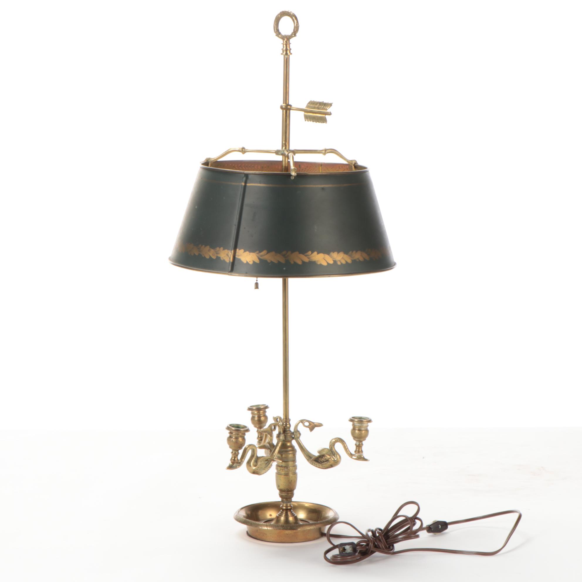 Chapman French Empire Style Brass Bouillotte Lamp with Swan Arms
