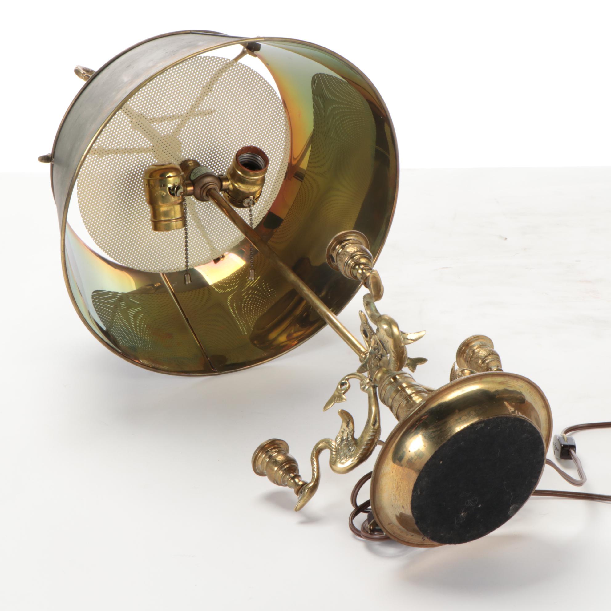 Chapman French Empire Style Brass Bouillotte Lamp with Swan Arms