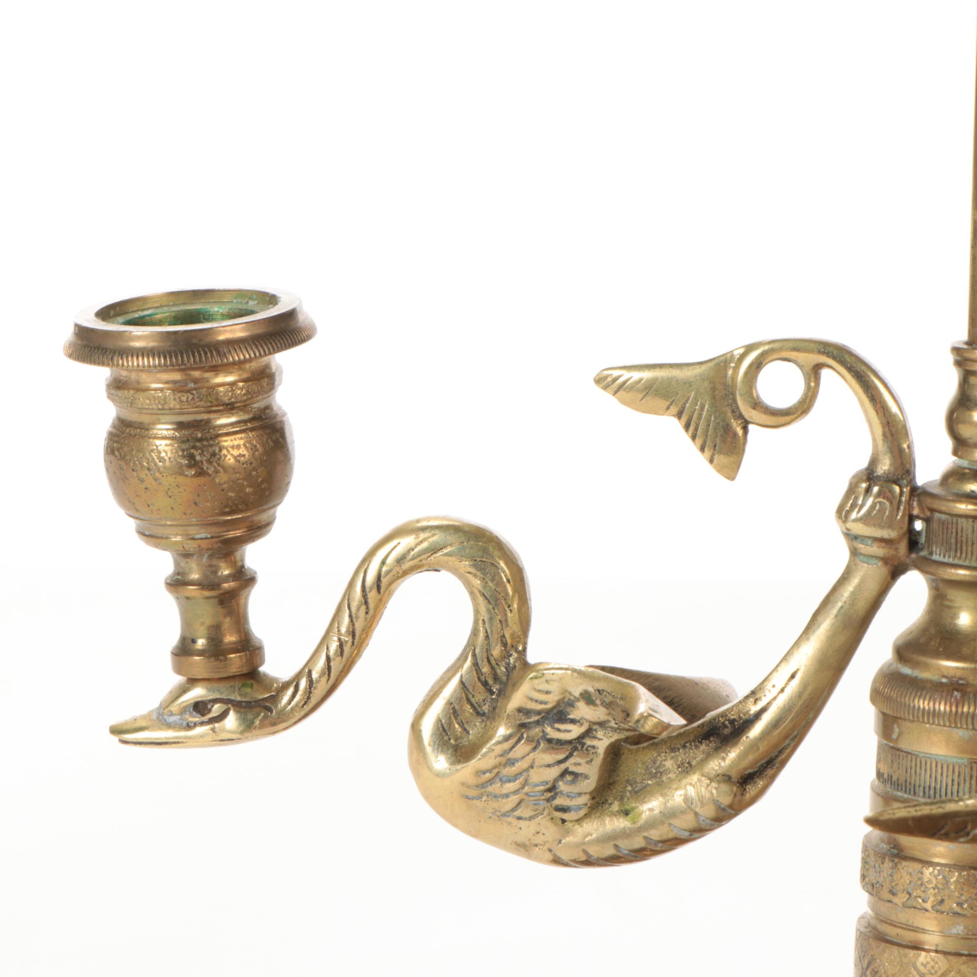 Chapman French Empire Style Brass Bouillotte Lamp with Swan Arms