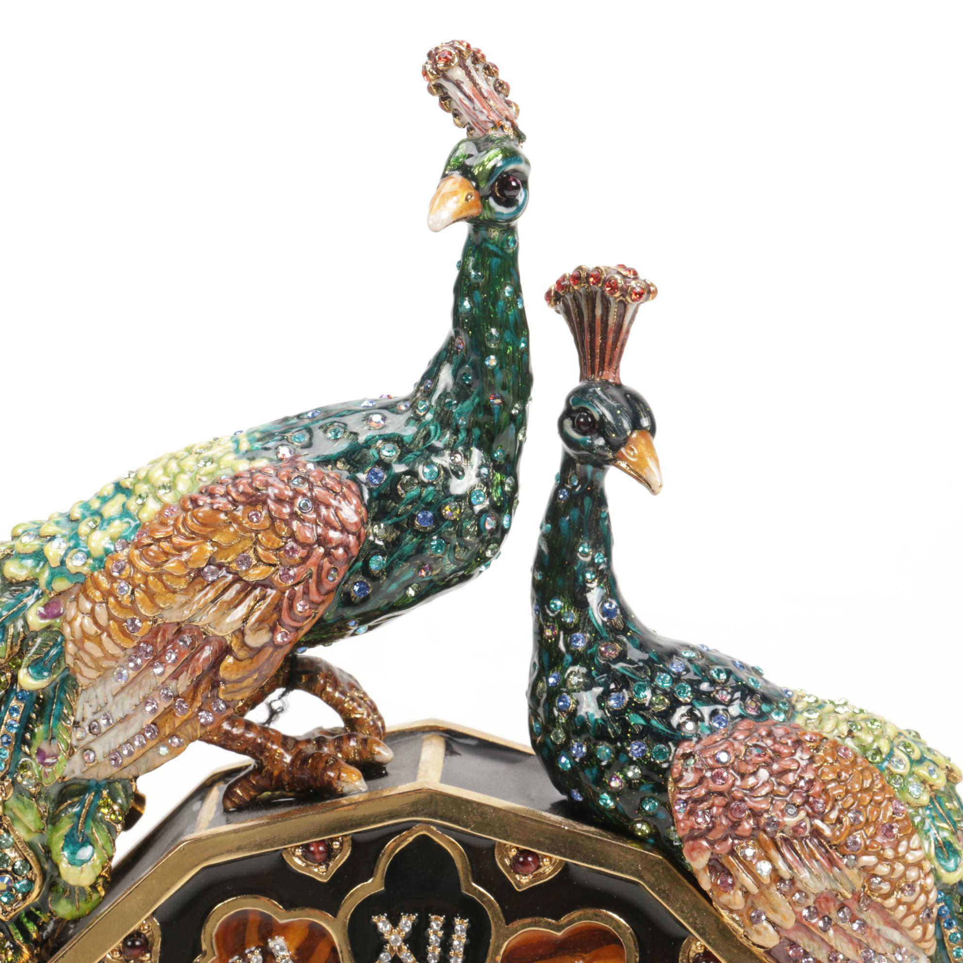 Jay Strongwater Limited Edition Peacock Swarovski Crystal Anniversary Clock