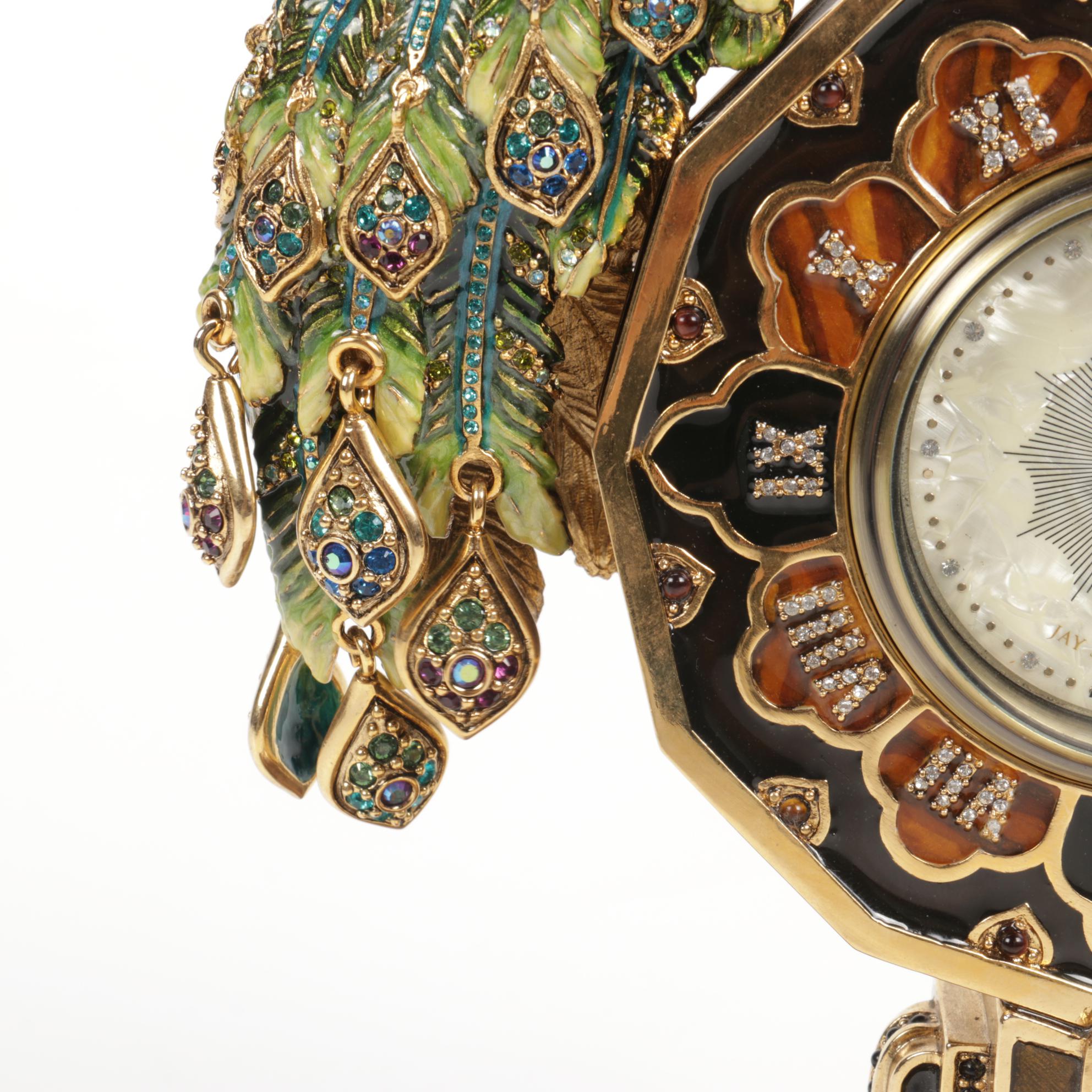 Jay Strongwater Limited Edition Peacock Swarovski Crystal Anniversary Clock