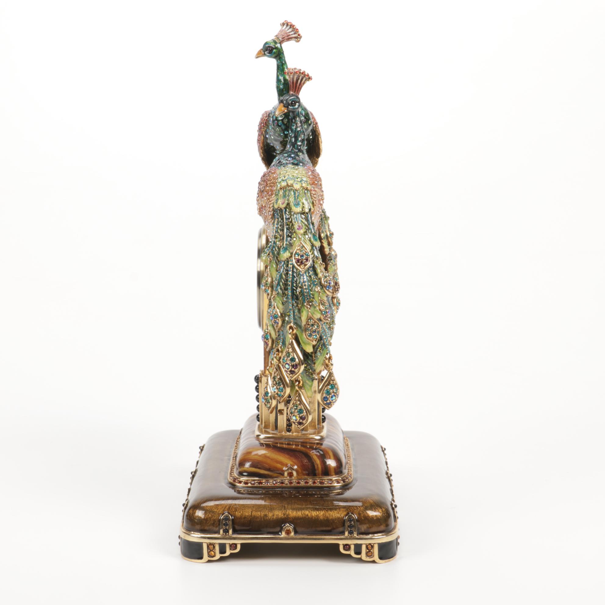 Jay Strongwater Limited Edition Peacock Swarovski Crystal Anniversary Clock