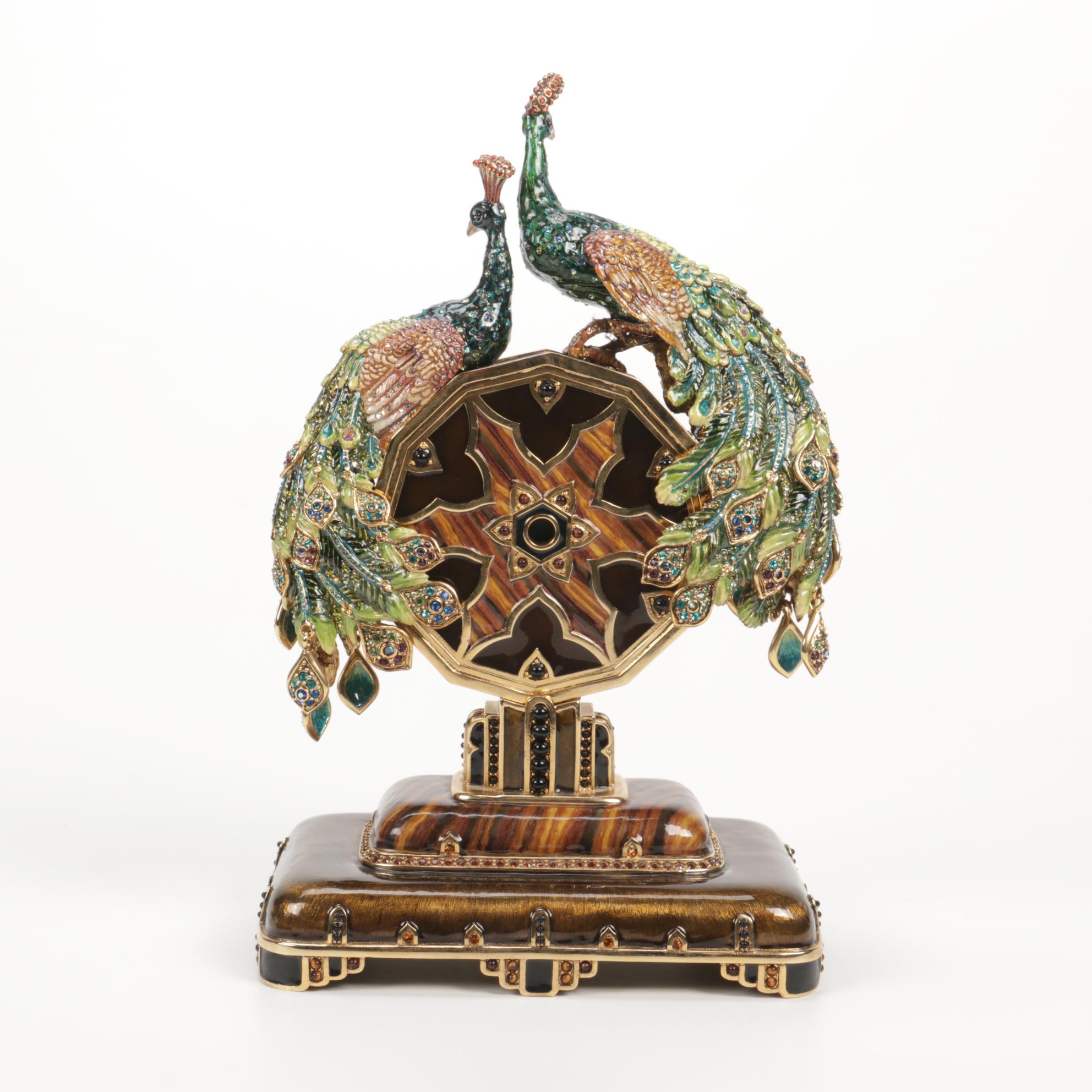 Jay Strongwater Limited Edition Peacock Swarovski Crystal Anniversary Clock