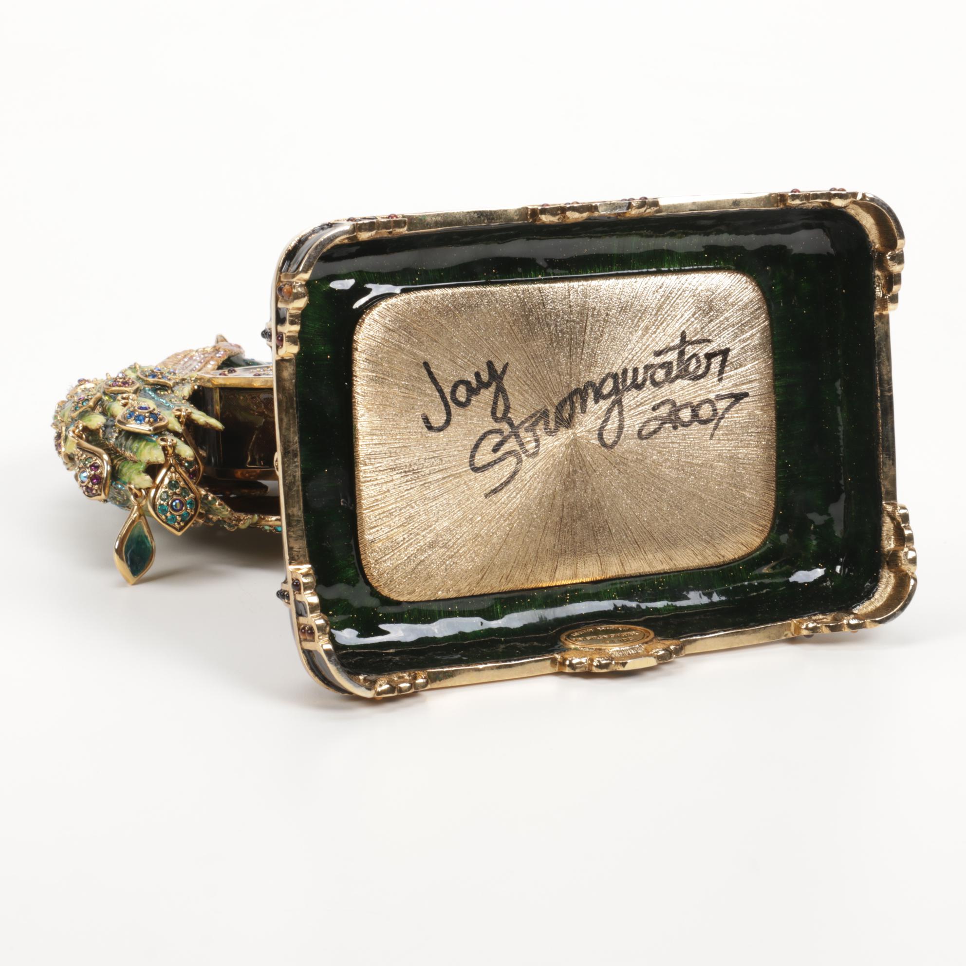 Jay Strongwater Limited Edition Peacock Swarovski Crystal Anniversary Clock
