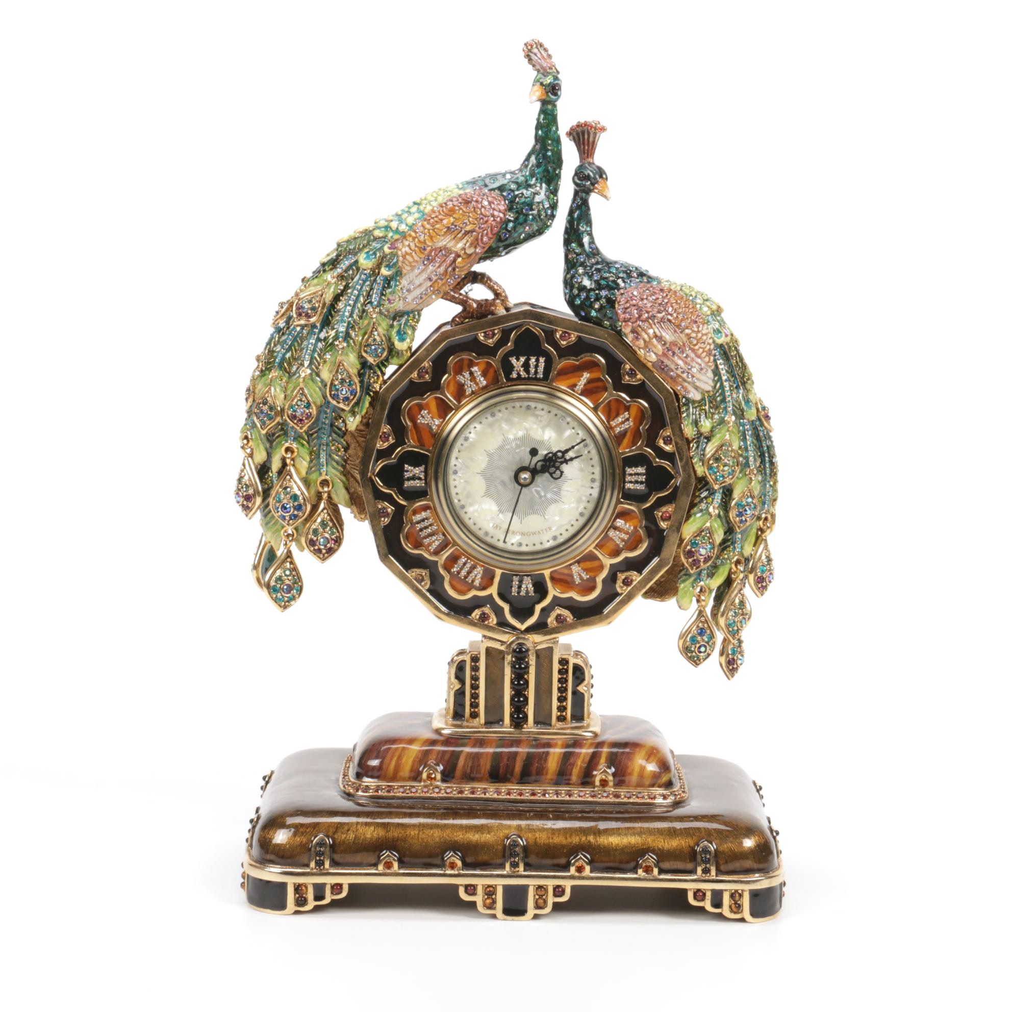 Jay Strongwater Limited Edition Peacock Swarovski Crystal Anniversary Clock