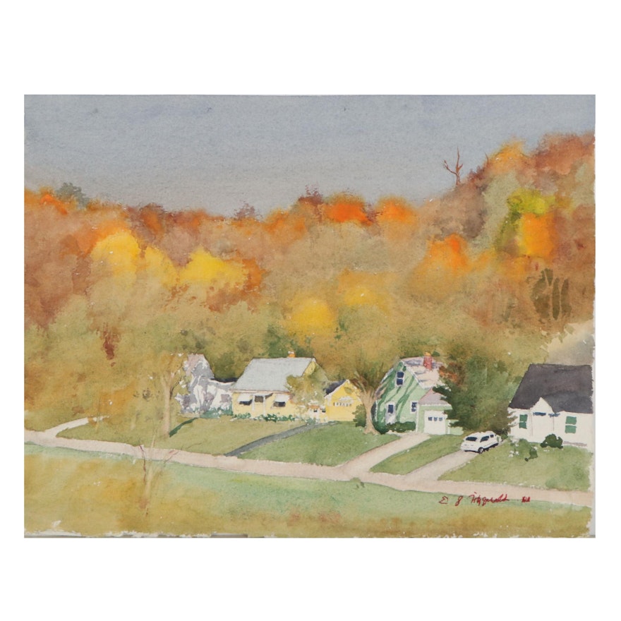 Edmond James Fitzgerald Autumn Landscape Watercolor Painting
