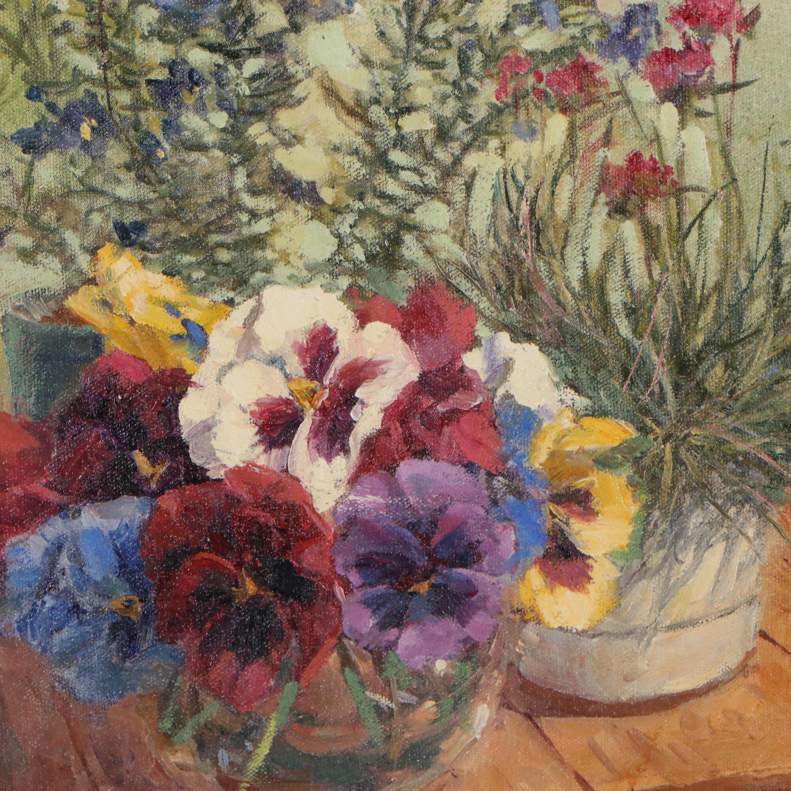 Virginia Rodecker Jarboe Oil Painting "Pansies, Chives and Dill"