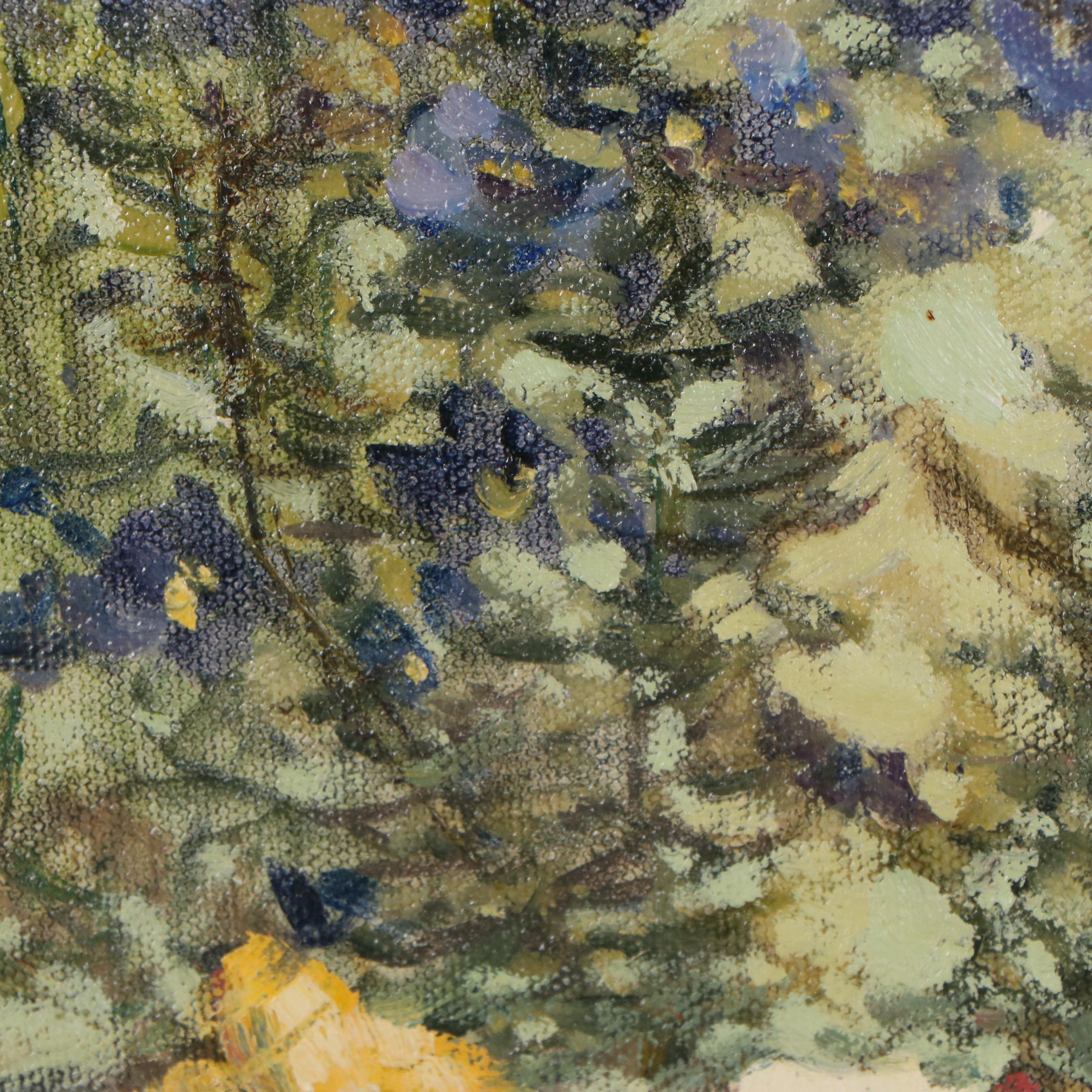 Virginia Rodecker Jarboe Oil Painting "Pansies, Chives and Dill"