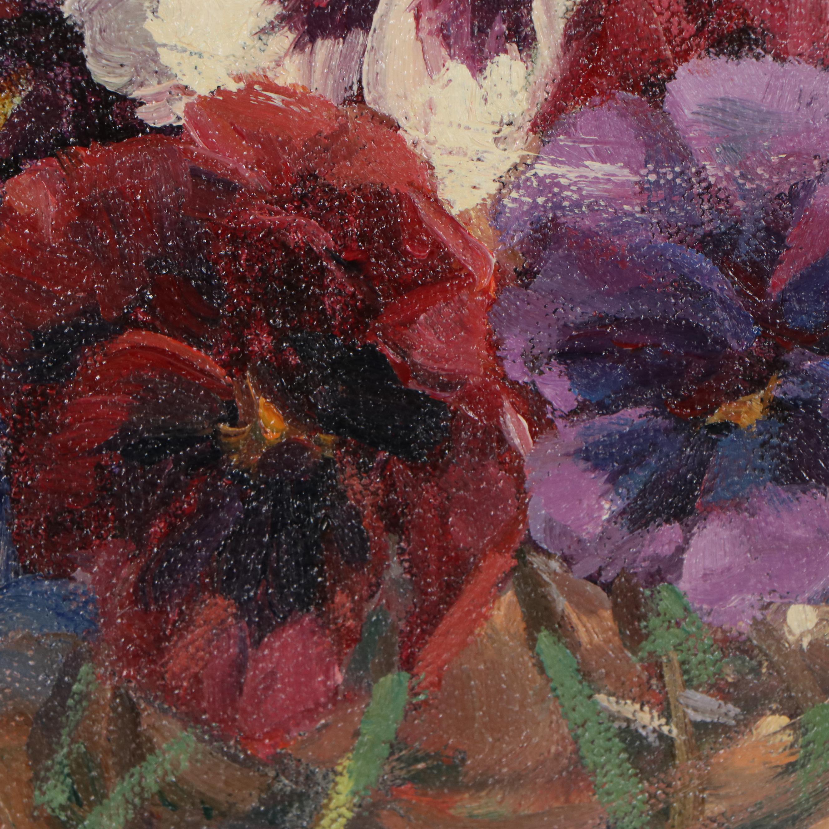 Virginia Rodecker Jarboe Oil Painting "Pansies, Chives and Dill"