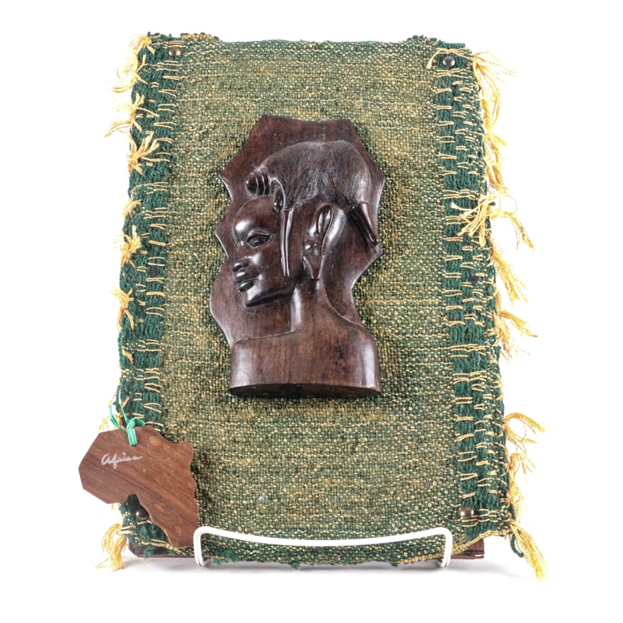 Maasai Inspired Carved Figural Wood and Fiber Wall Plaque