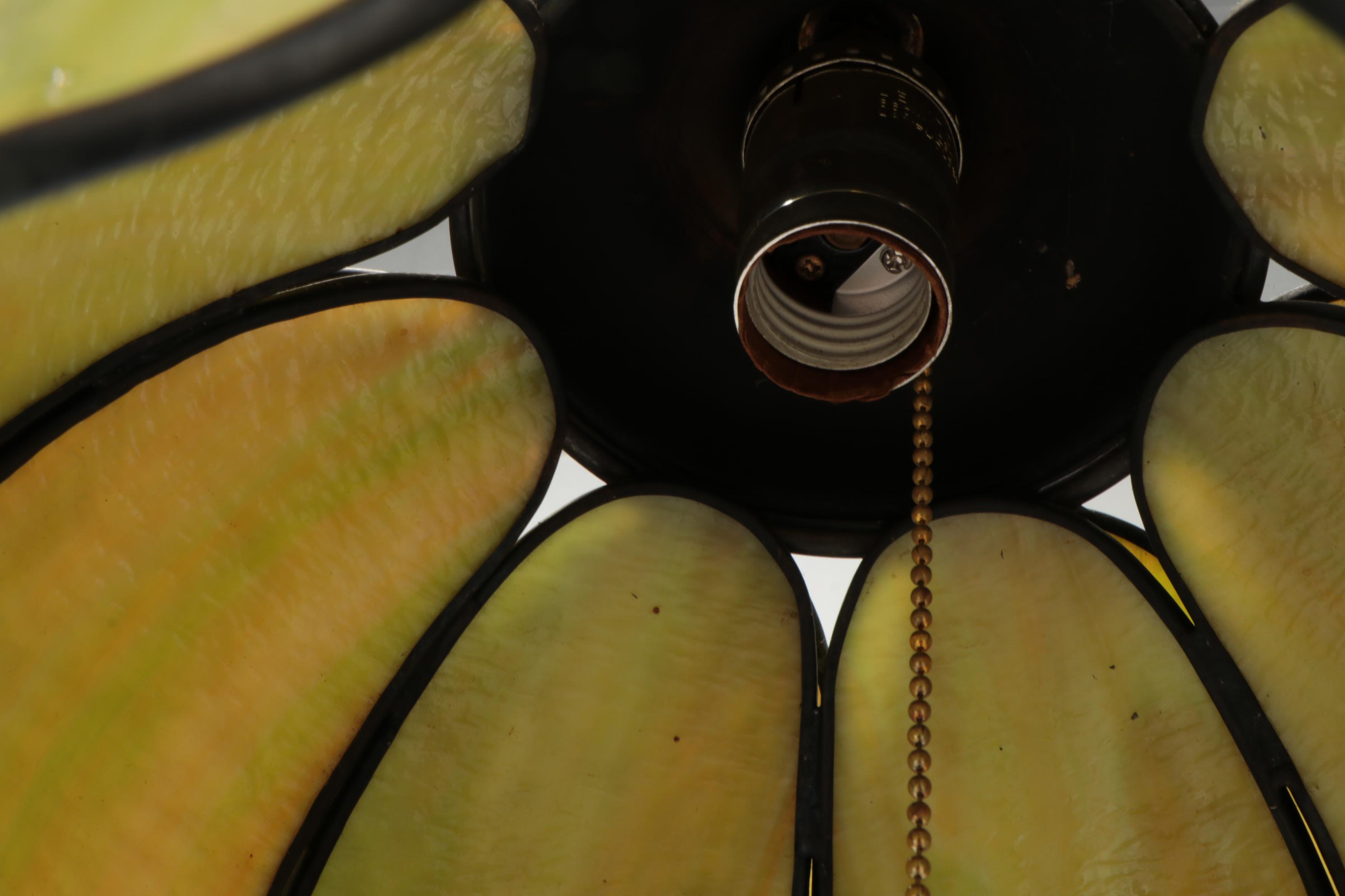 Green Slag Glass Double Lotus Hanging Pendant, Mid-20th Century