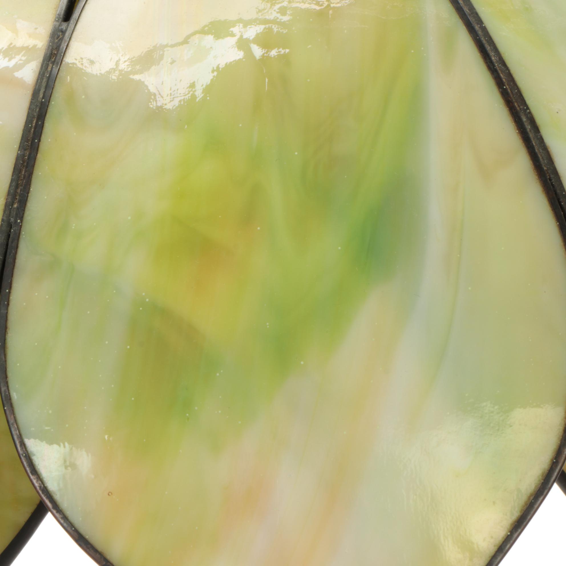 Green Slag Glass Double Lotus Hanging Pendant, Mid-20th Century