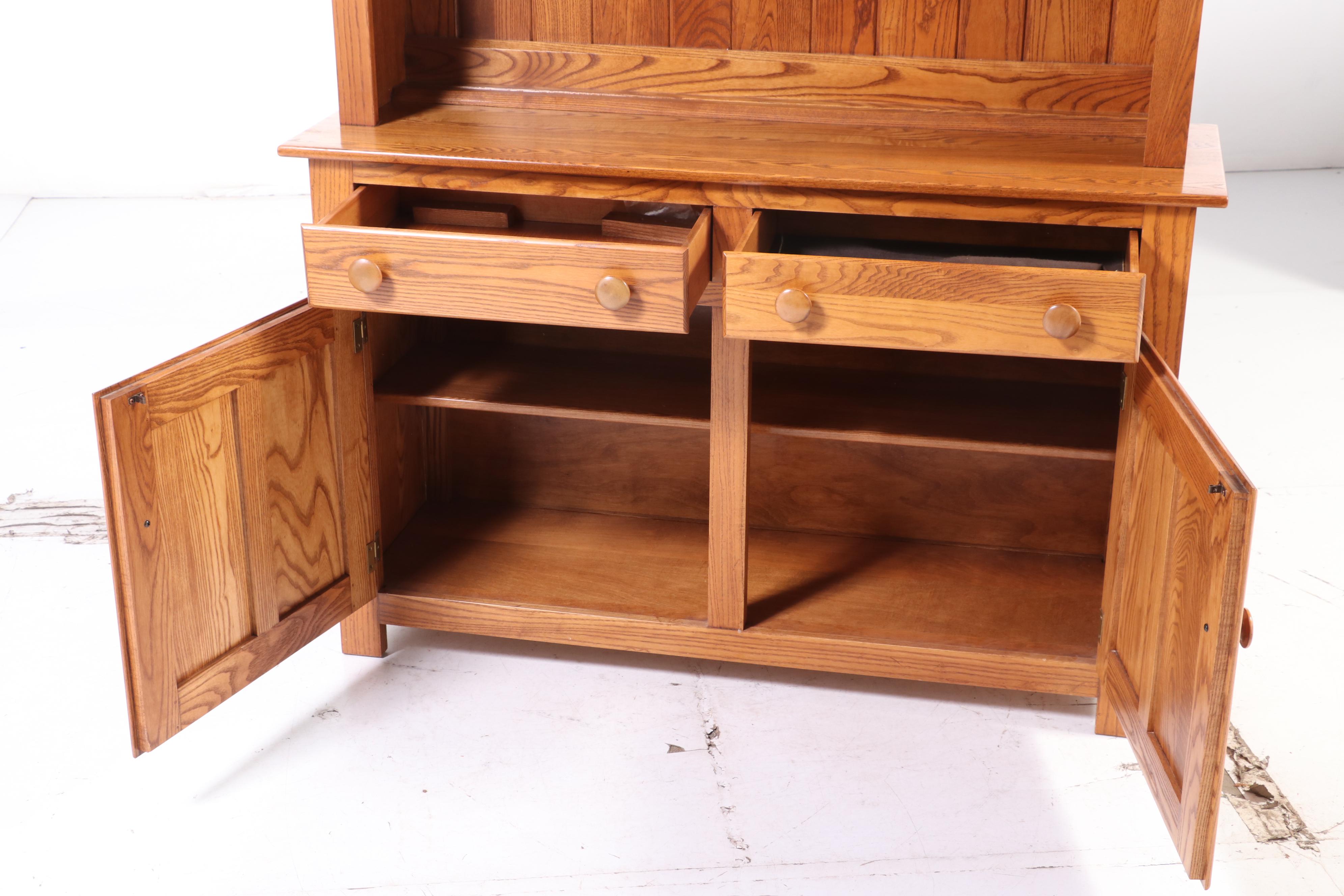 S. Bent & Bros. American Primitive Style Oak Stepback China Cupboard