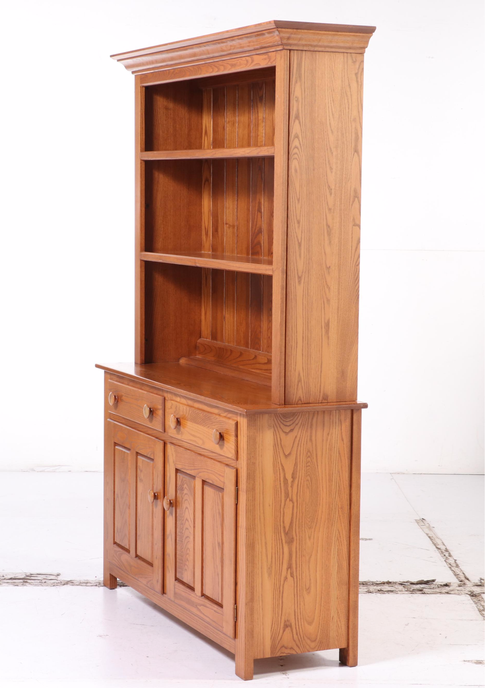 S. Bent & Bros. American Primitive Style Oak Stepback China Cupboard