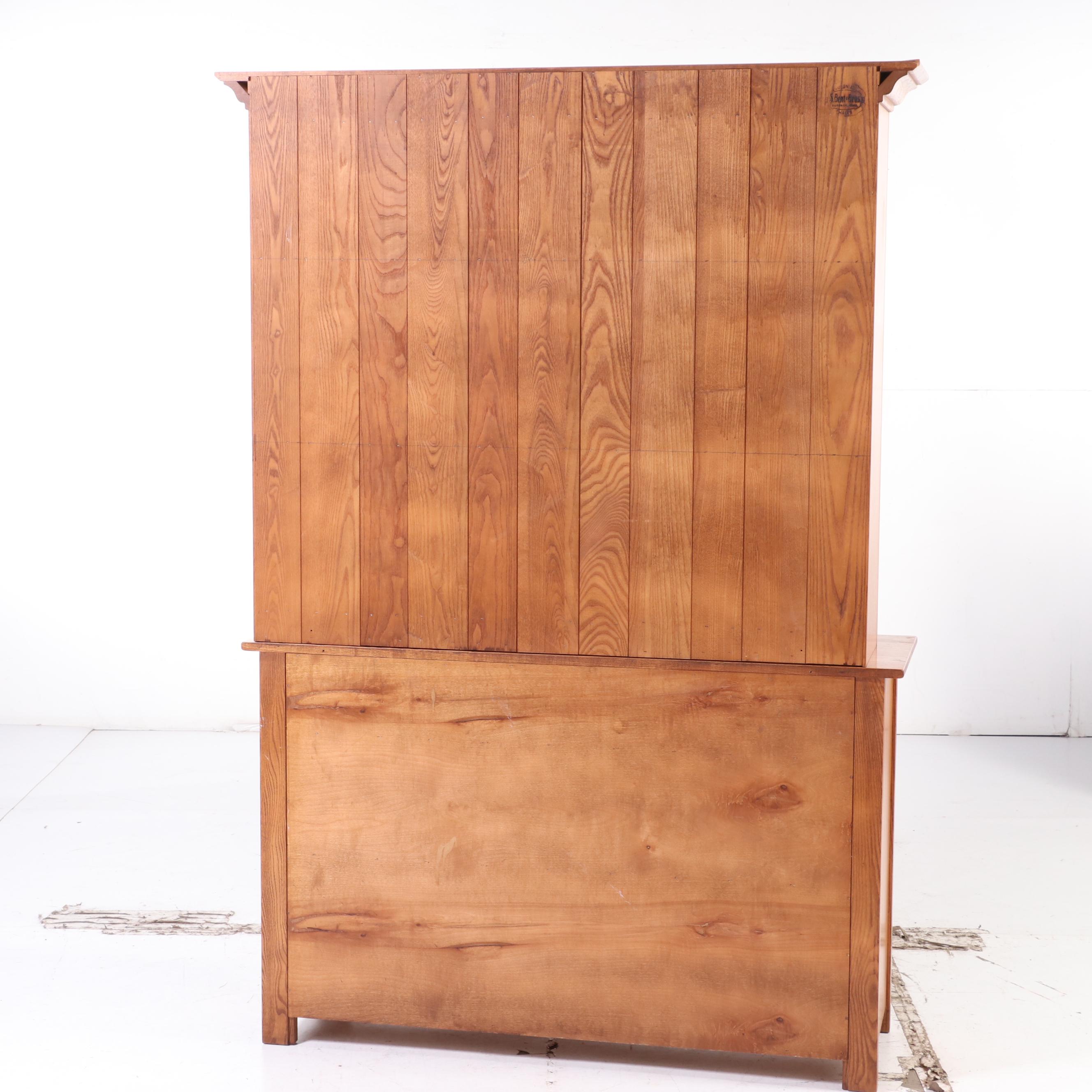 S. Bent & Bros. American Primitive Style Oak Stepback China Cupboard