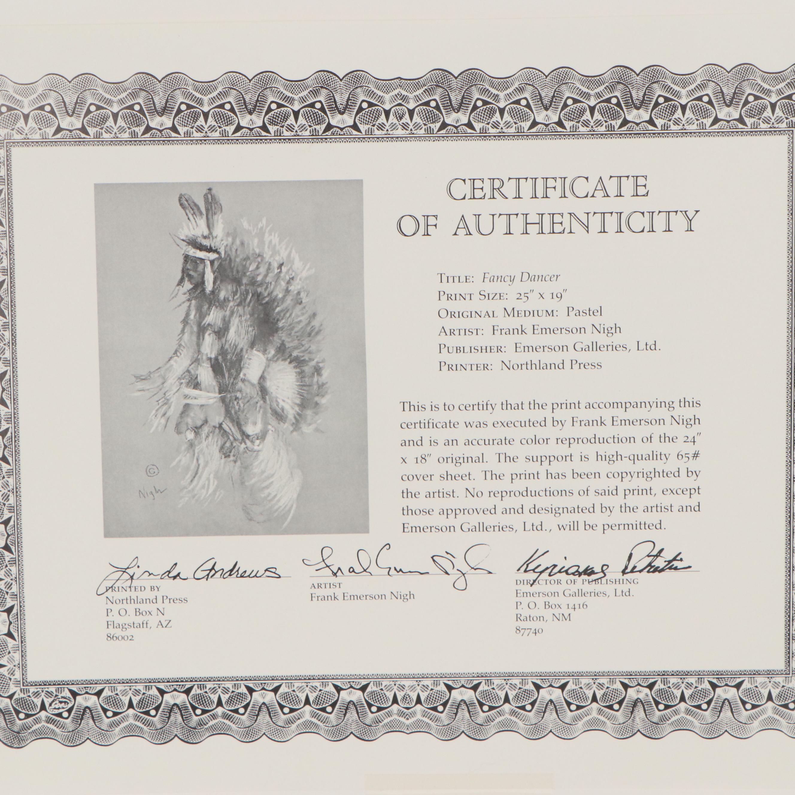 Frank Emerson Nigh Offset Lithograph "Fancy Dancer," Late 20th Century