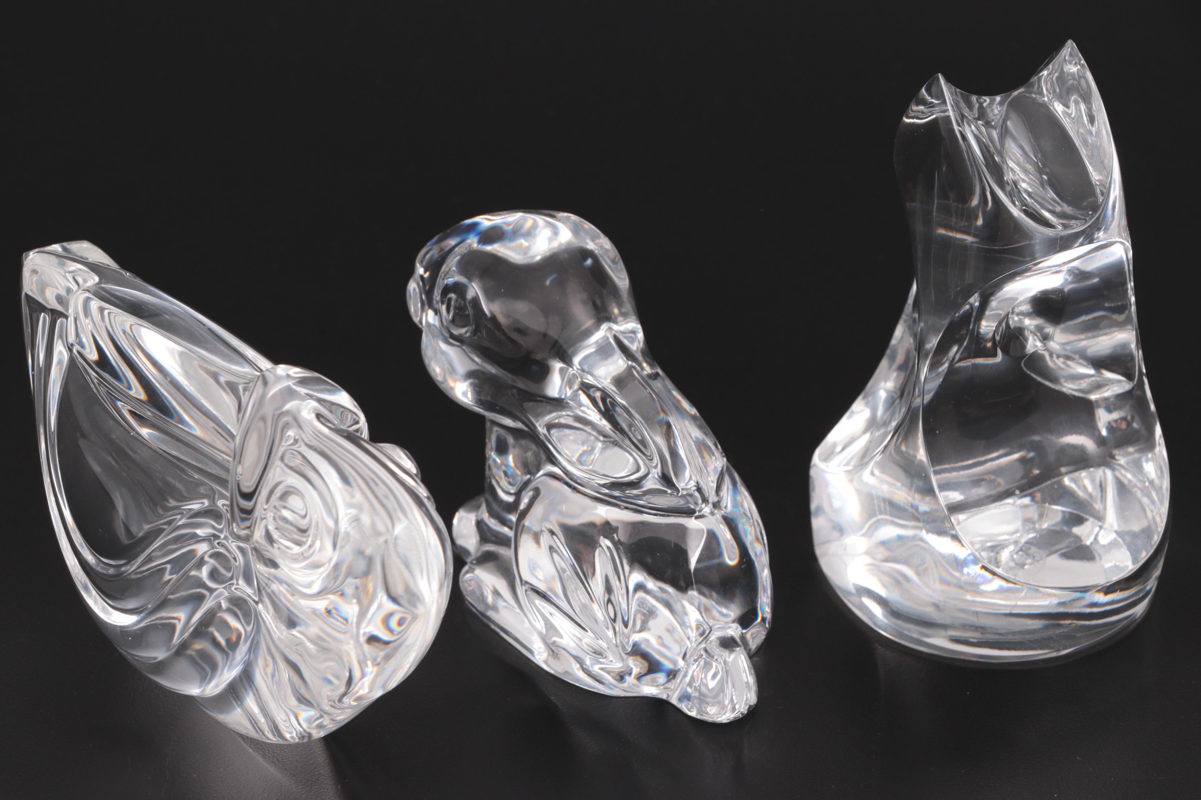 Steuben, Waterford, and St. Louis Crystal Animal Figurines