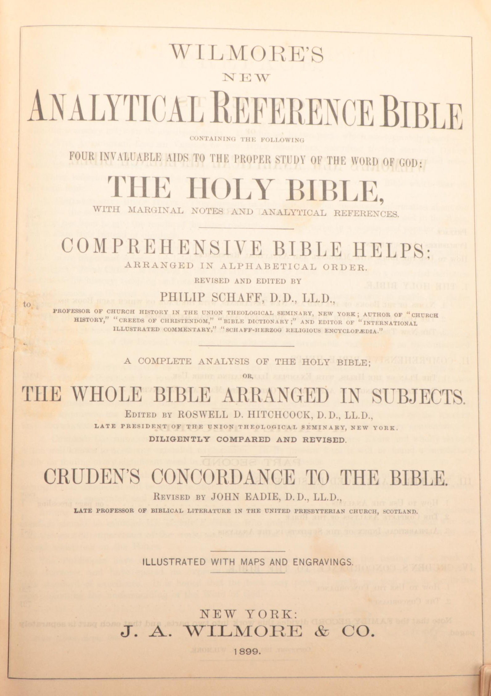 Wilmore's New Analytical Reference Bible, 1899