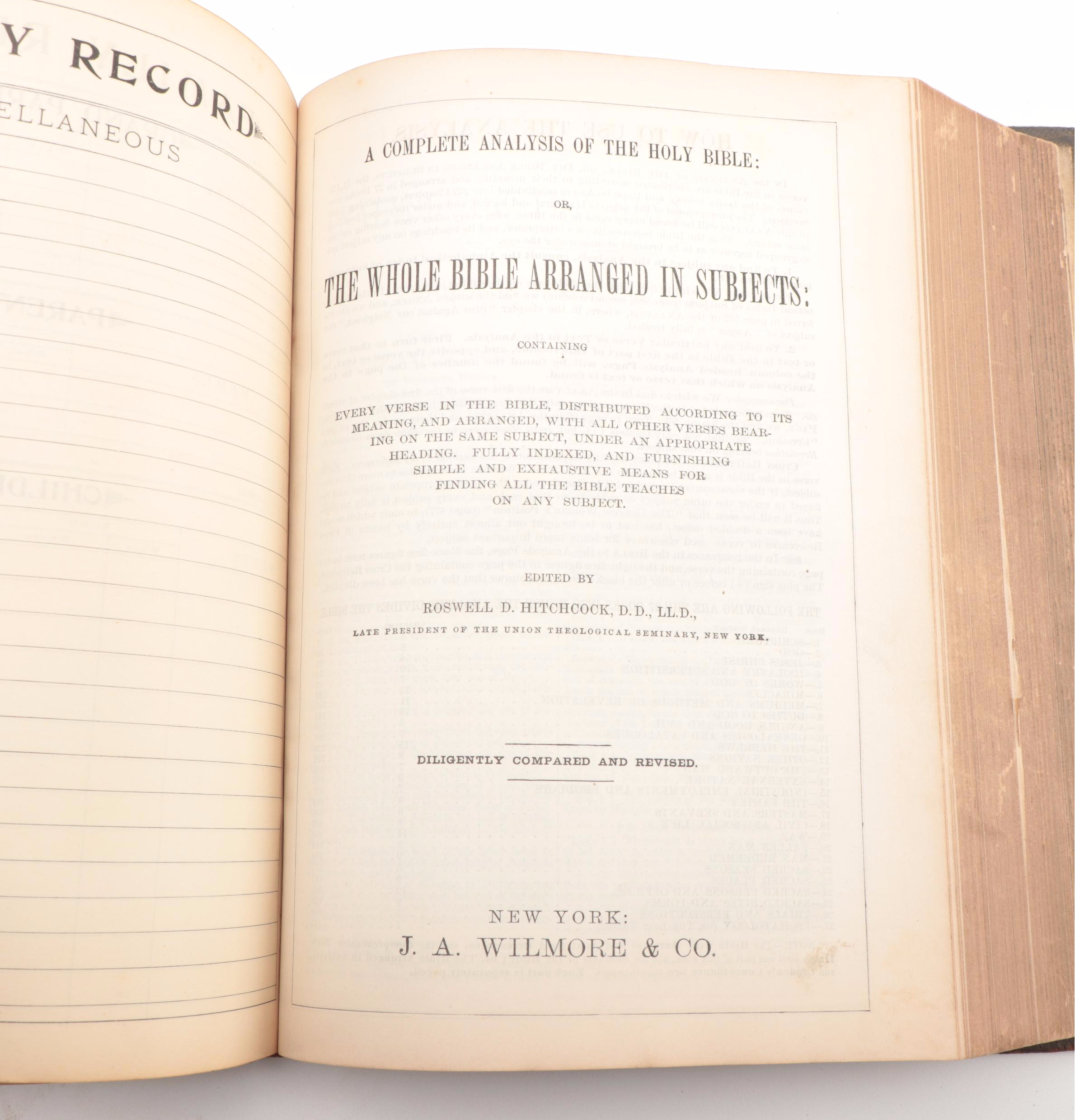 Wilmore's New Analytical Reference Bible, 1899