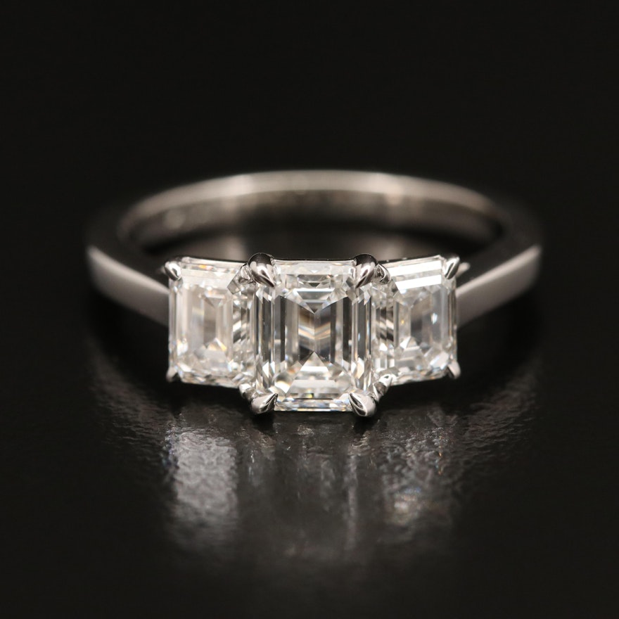 Platinum 2.11 CTW Internally Flawless Diamond Three Stone Ring with GIA Reports