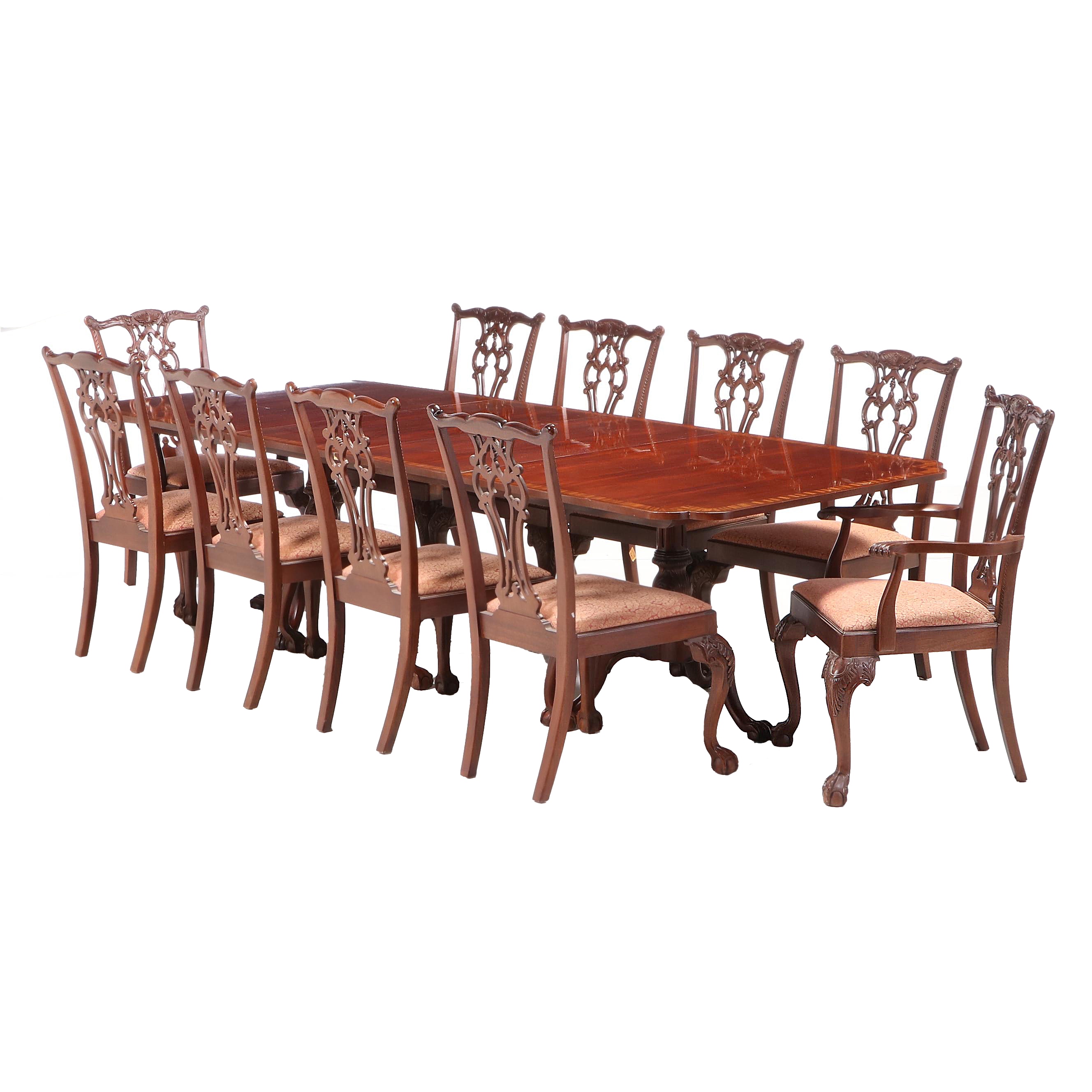 Chippendale Style Mahogany and Satinwood Crossbanded Table and Chairs
