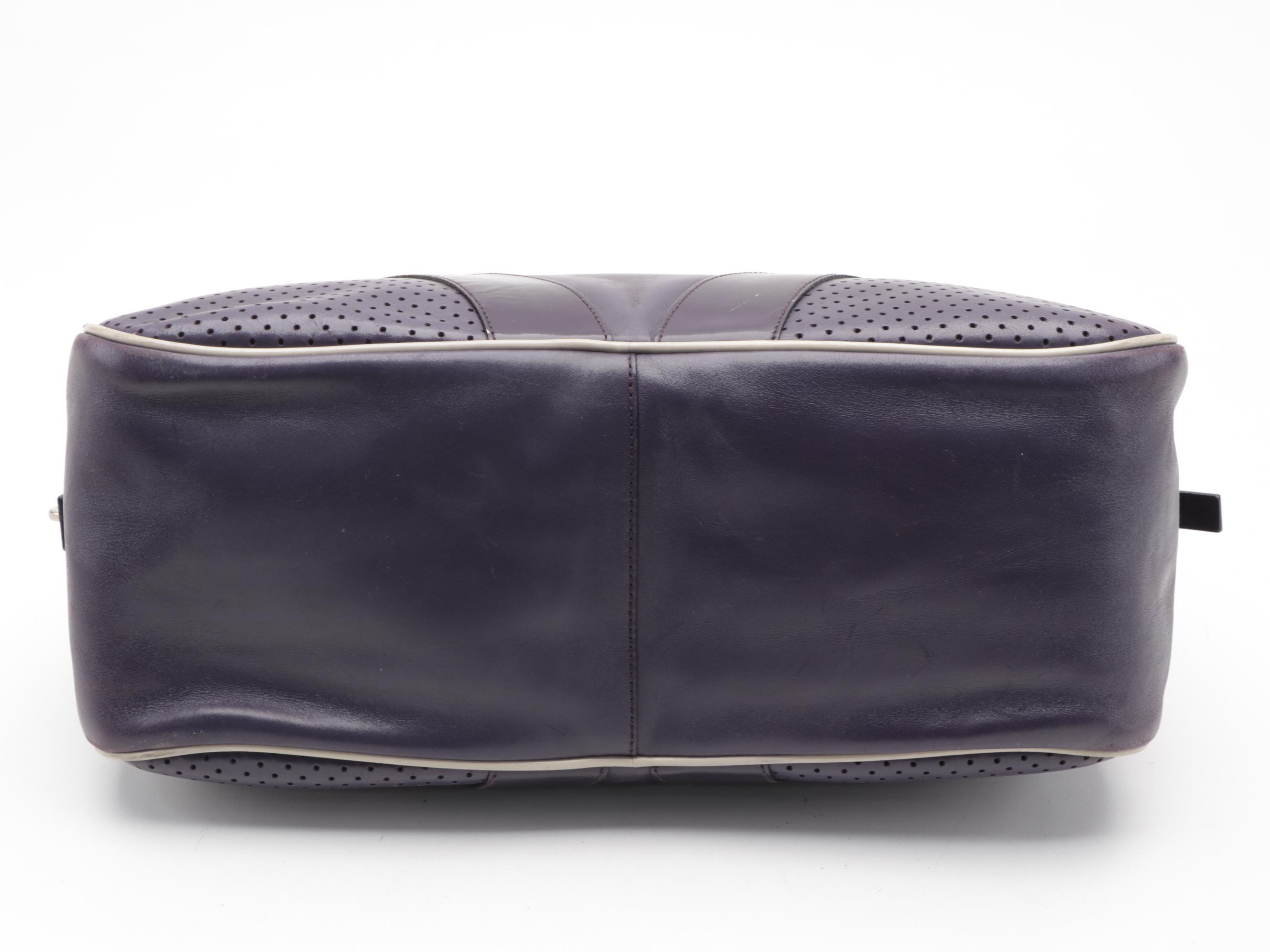 Prada Bowling Bag in Dark Purple Smooth and Perforated Leather