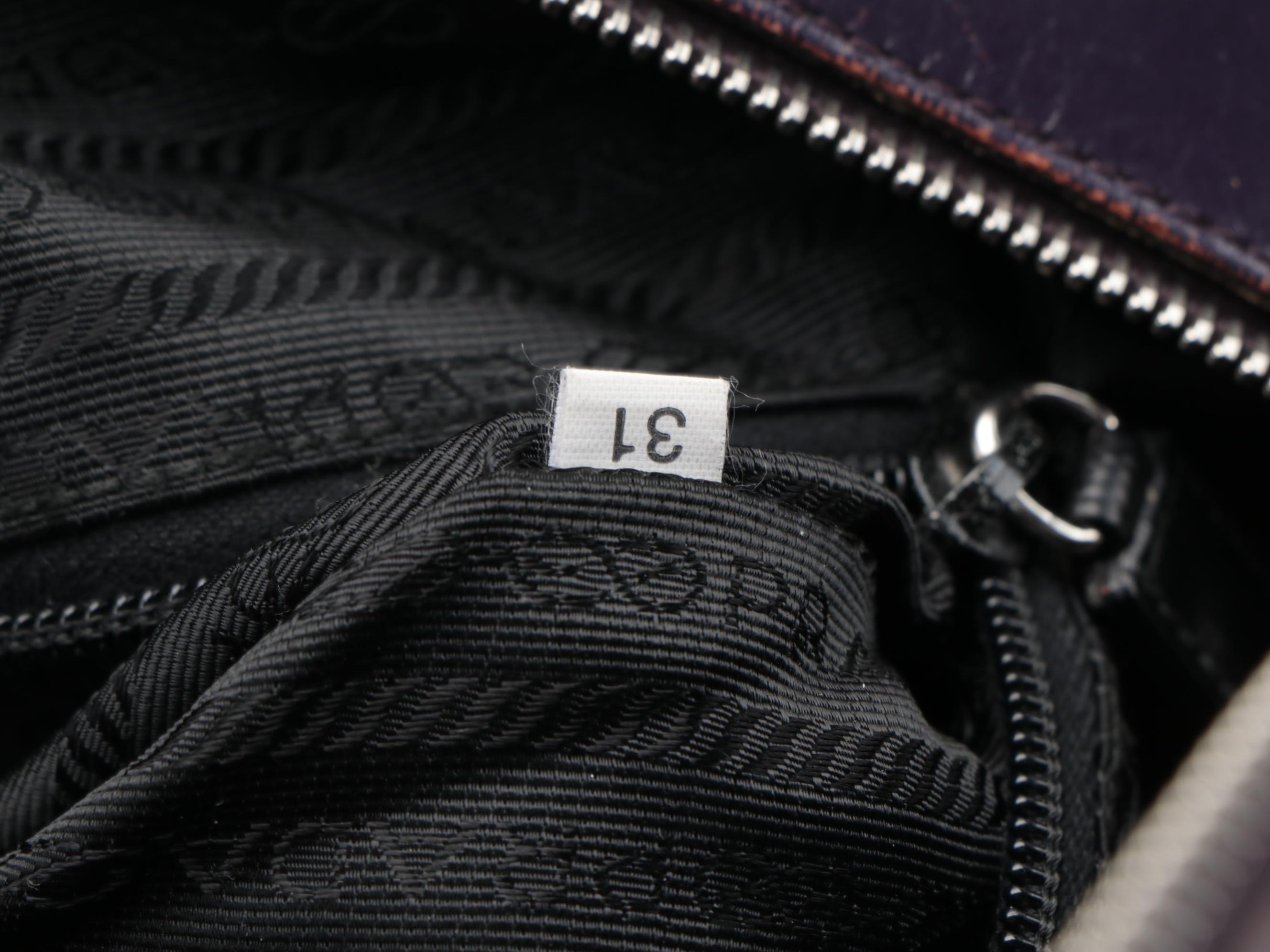 Prada Bowling Bag in Dark Purple Smooth and Perforated Leather