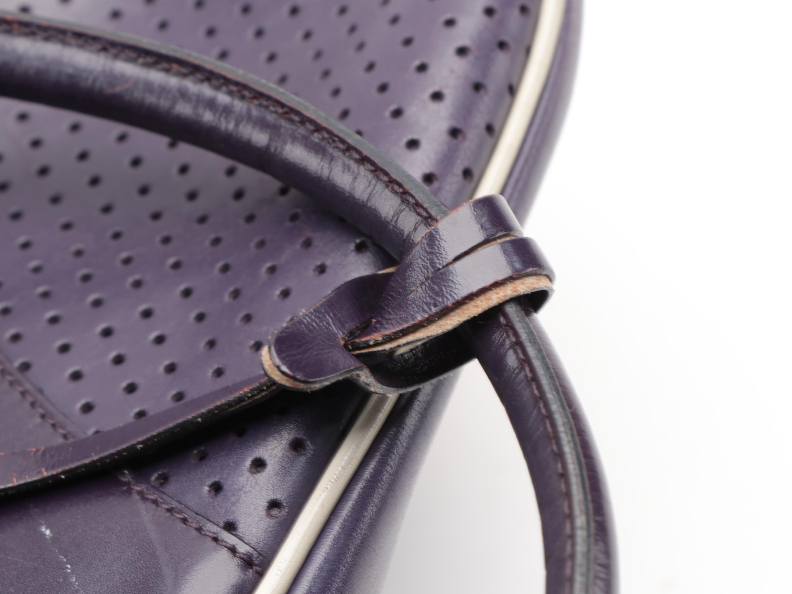 Prada Bowling Bag in Dark Purple Smooth and Perforated Leather