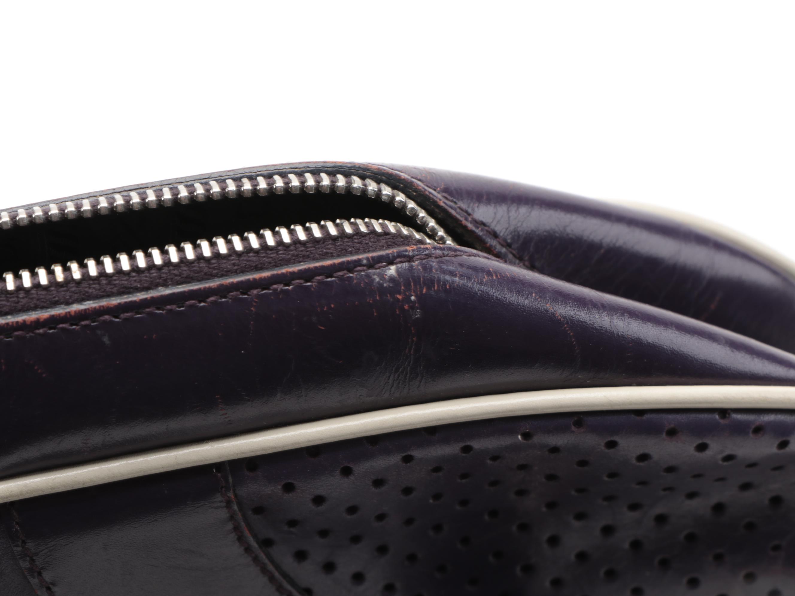 Prada Bowling Bag in Dark Purple Smooth and Perforated Leather