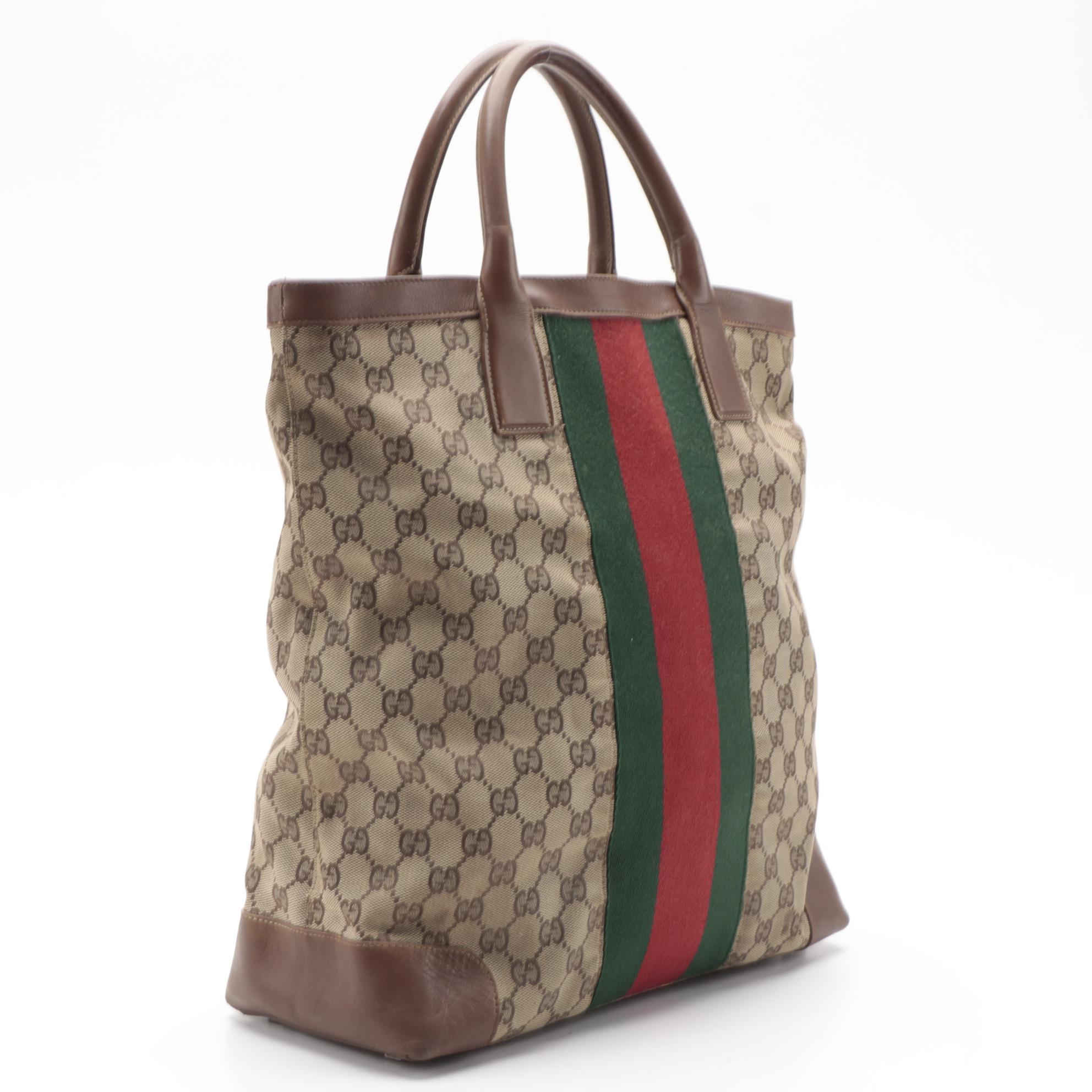 Gucci Limited Edition GG Canvas and Wide Web Tote with Leather Trim