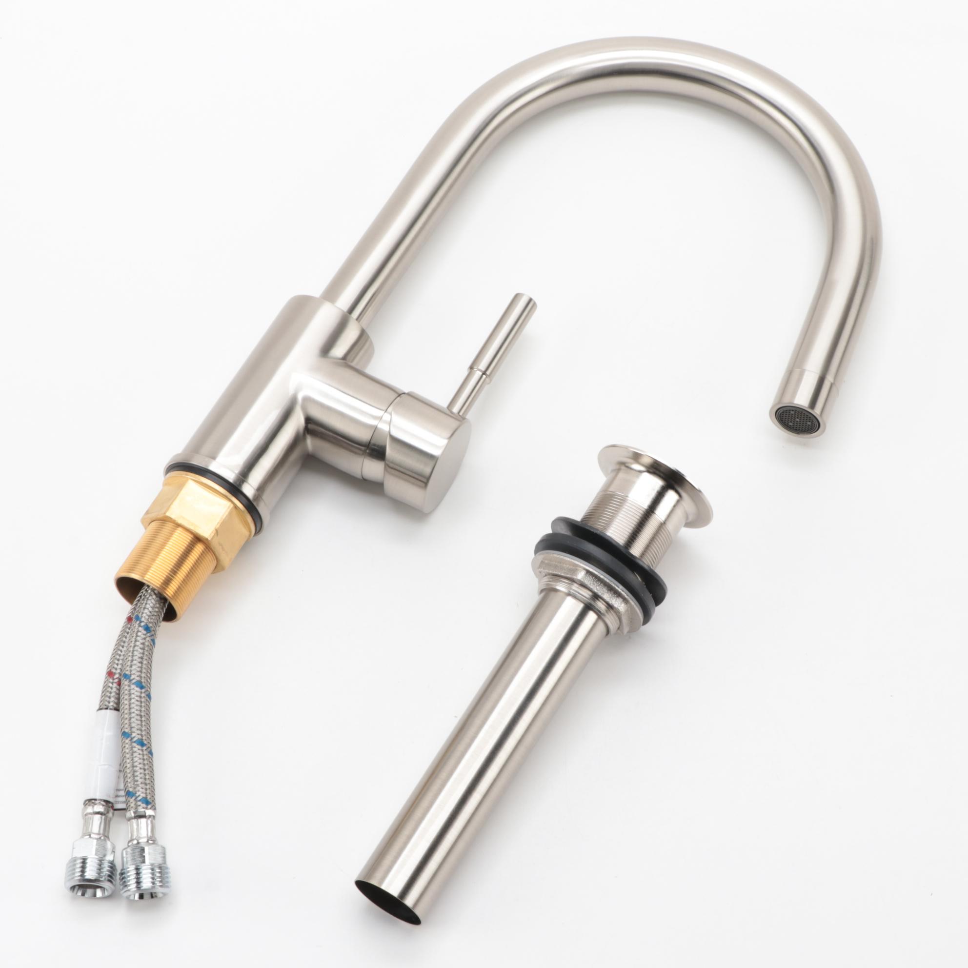 Casimir Brushed Nickel Finish Single-Hole Gooseneck Bathroom Faucet