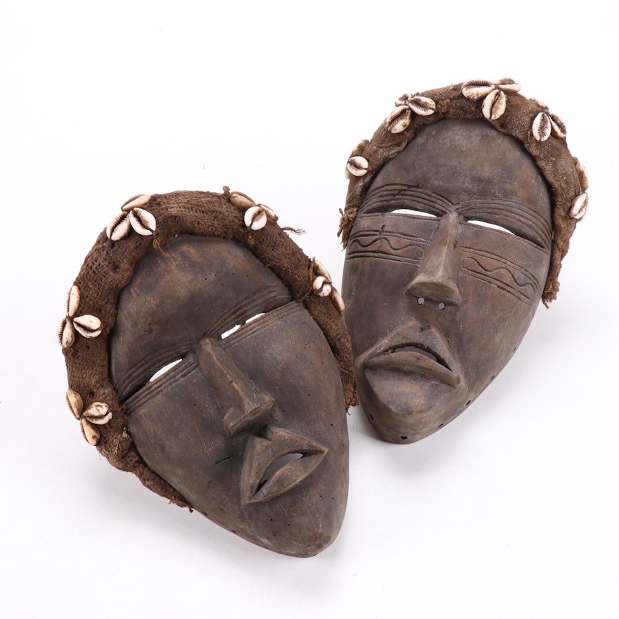 Dan Style Hand-Carved Wood Masks, West Africa