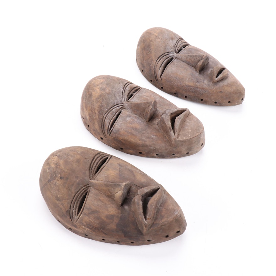 Dan Style Hand-Carved Wood Masks, West Africa