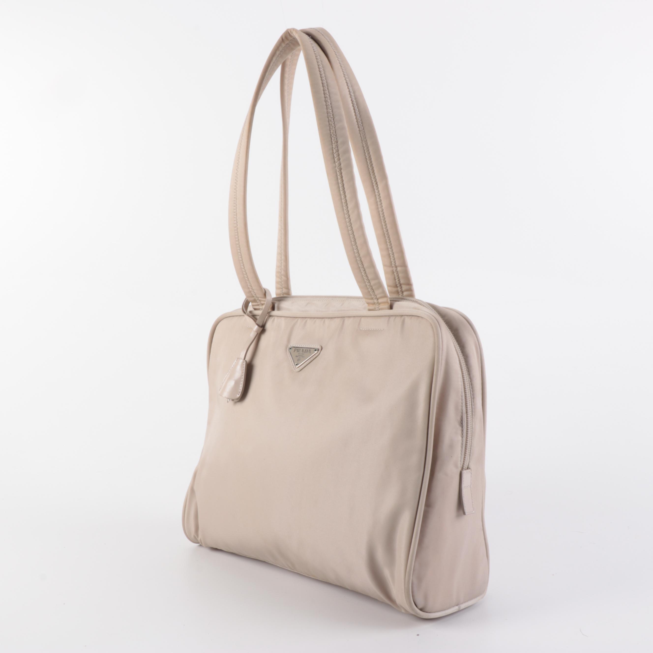 Prada Tessuto Square Shoulder Bag in Beige Nylon
