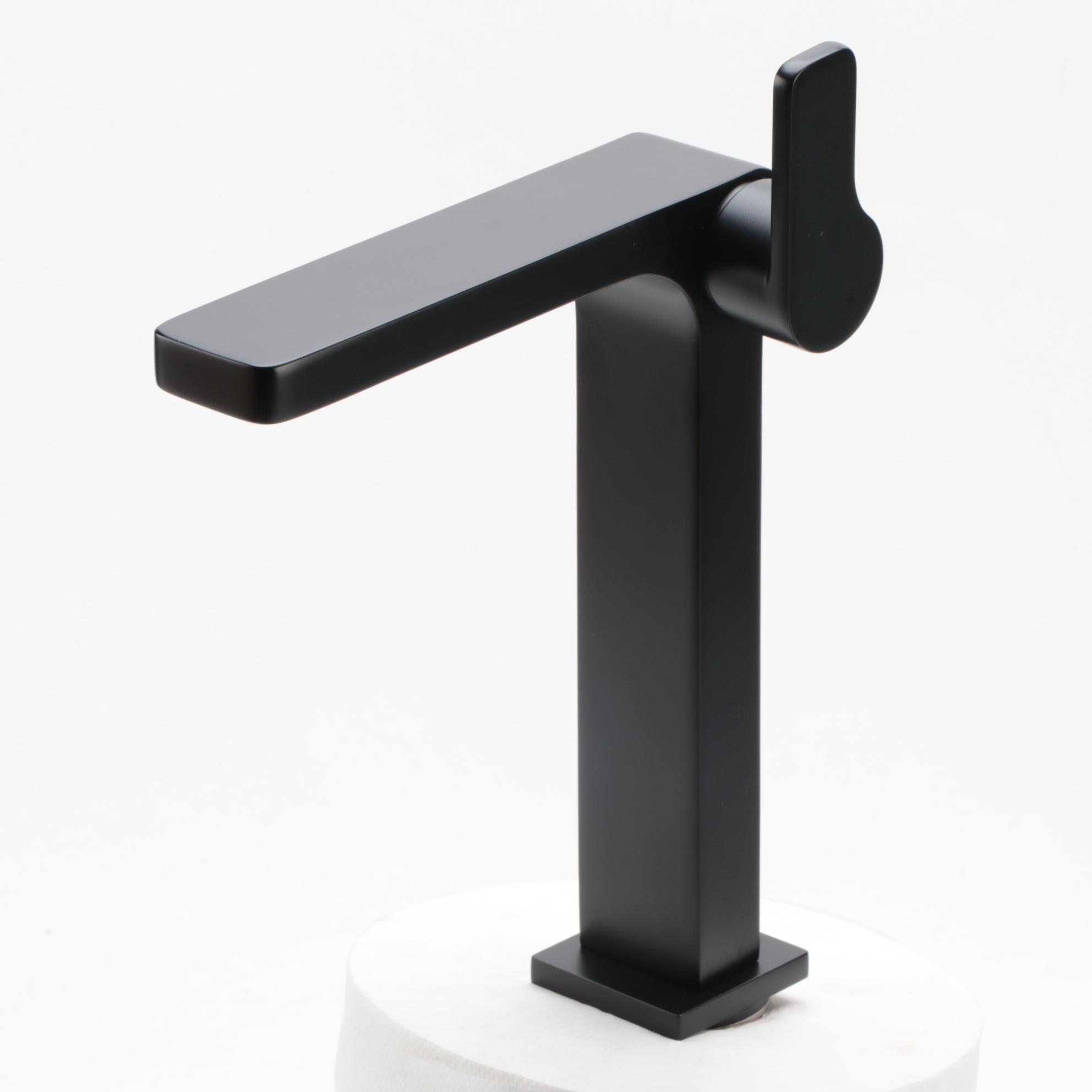 Hibiscus Matte Black Finish Single-Hole Vessel Faucet with Pop-Up Drain