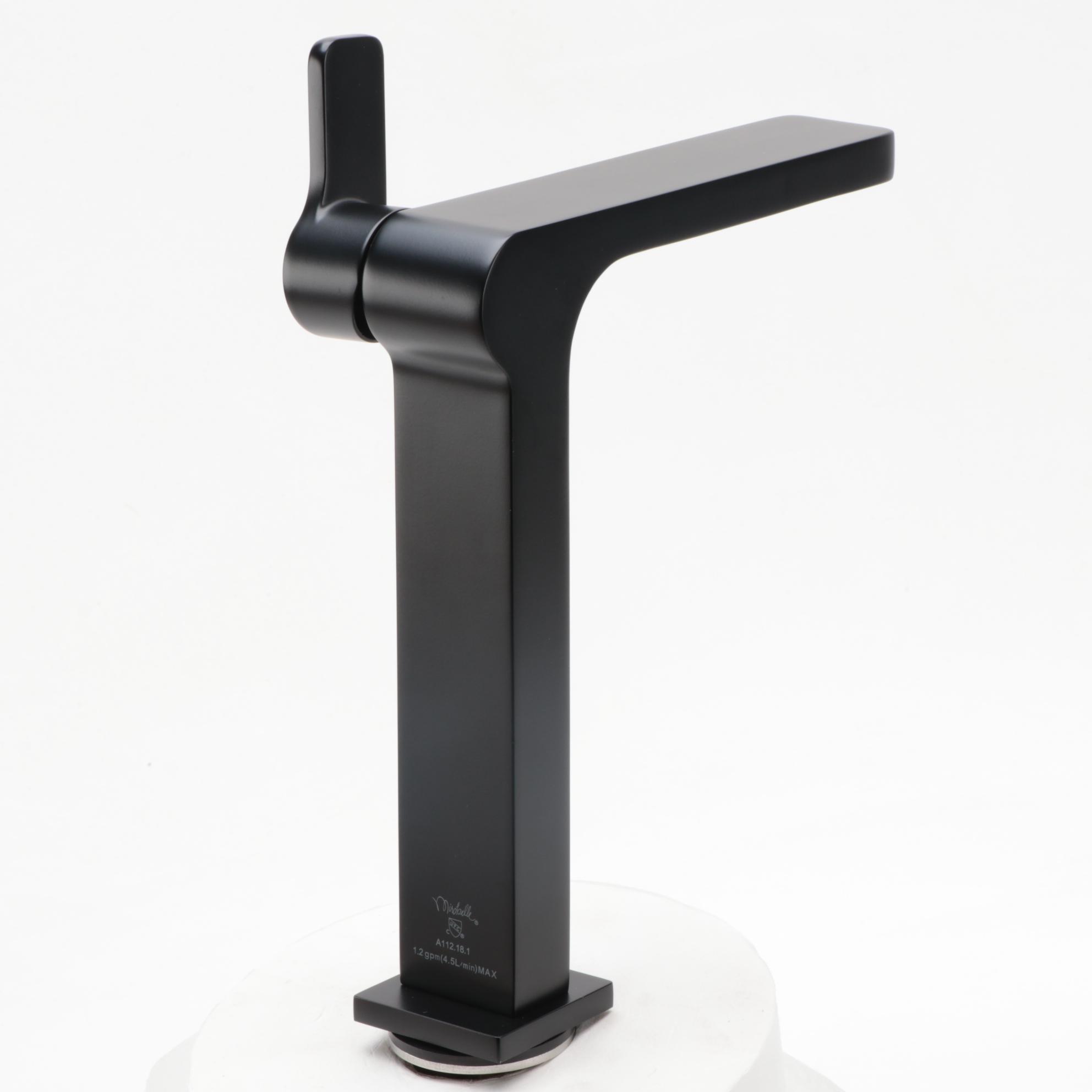 Hibiscus Matte Black Finish Single-Hole Vessel Faucet with Pop-Up Drain