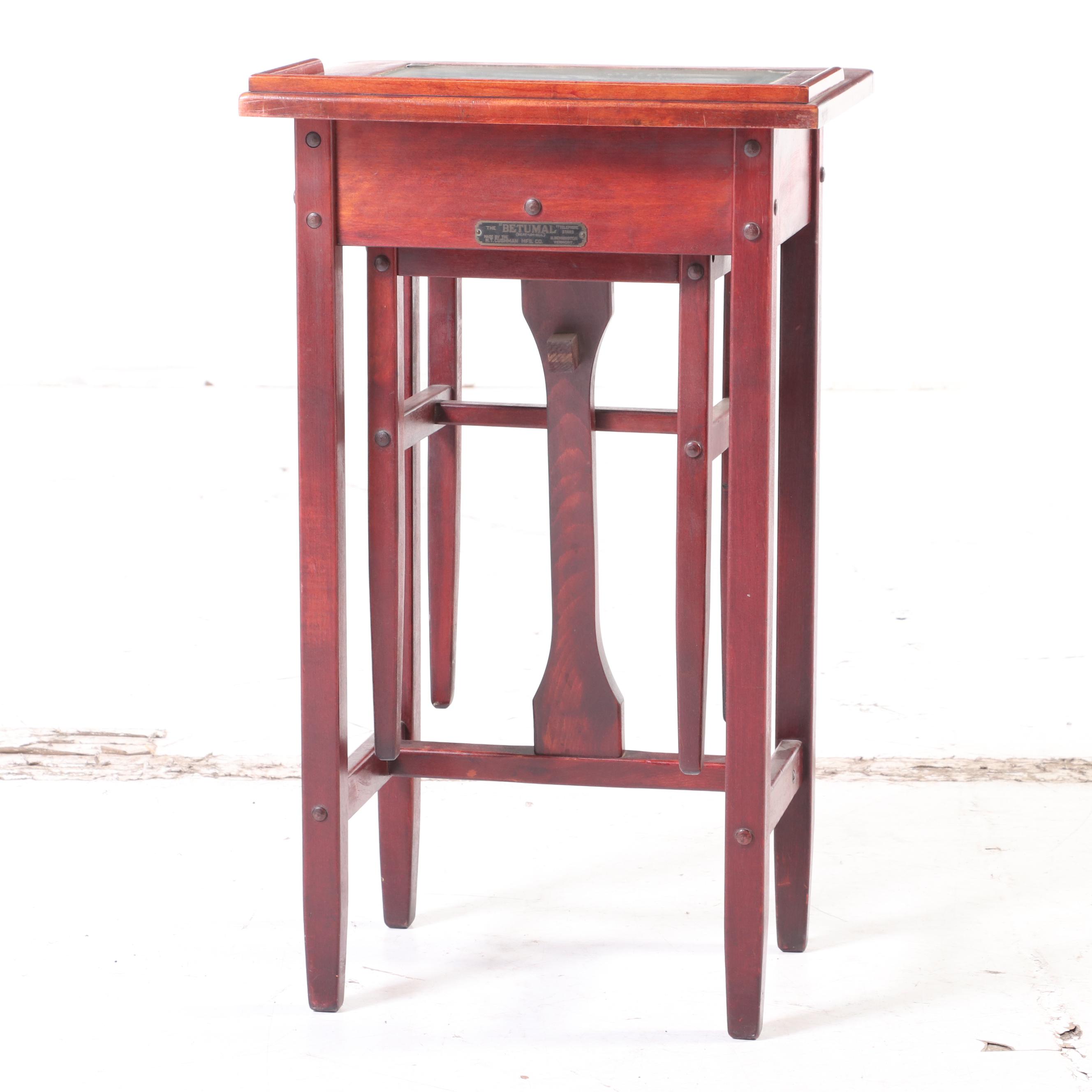 H.T. Cushman Mfg. Co. "Betumal" Birch and Glass Top Telephone Table with Stool