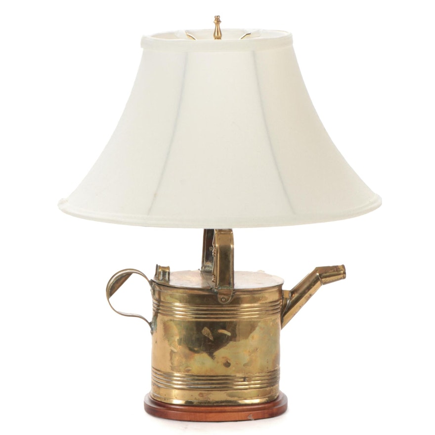 Brass Watering Can Converted Table Lamp with Fabric Shade