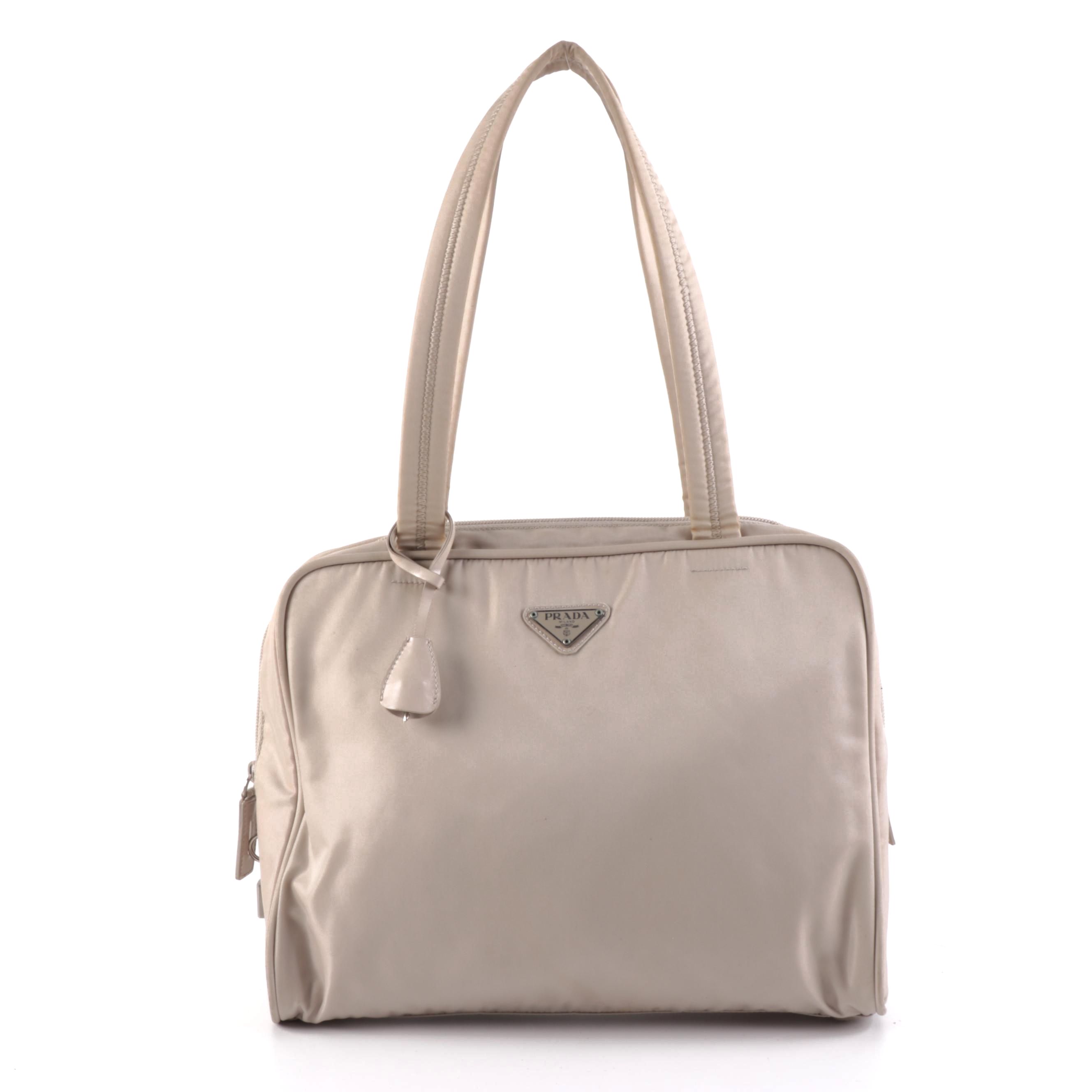 Prada Tessuto Square Shoulder Bag in Beige Nylon