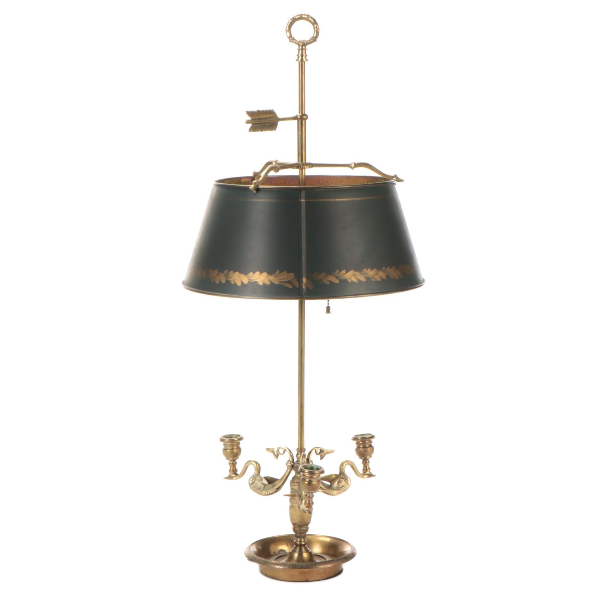 Chapman French Empire Style Brass Bouillotte Lamp with Swan Arms