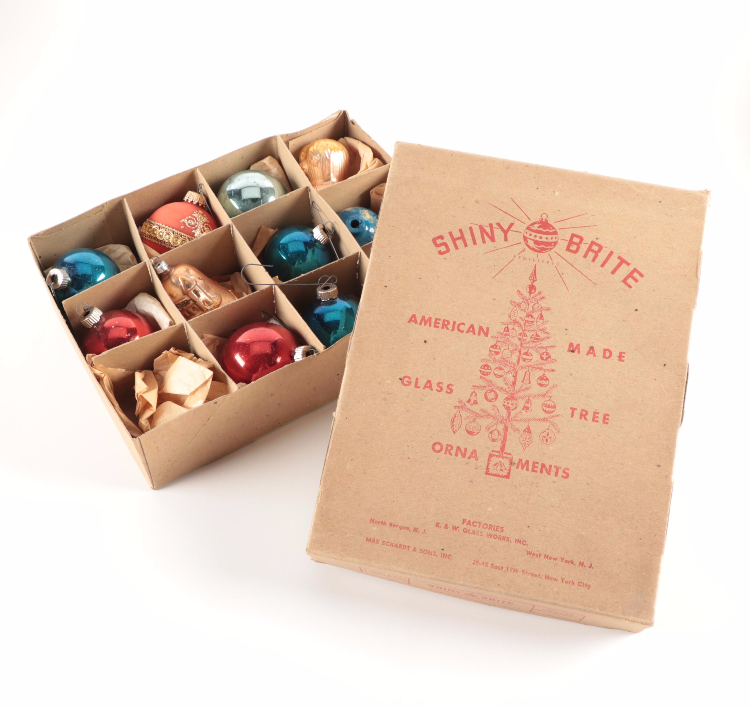 Shiny Brite and Krebs Hand-Painted Glass Christmas Ornaments, Mid-20th C.