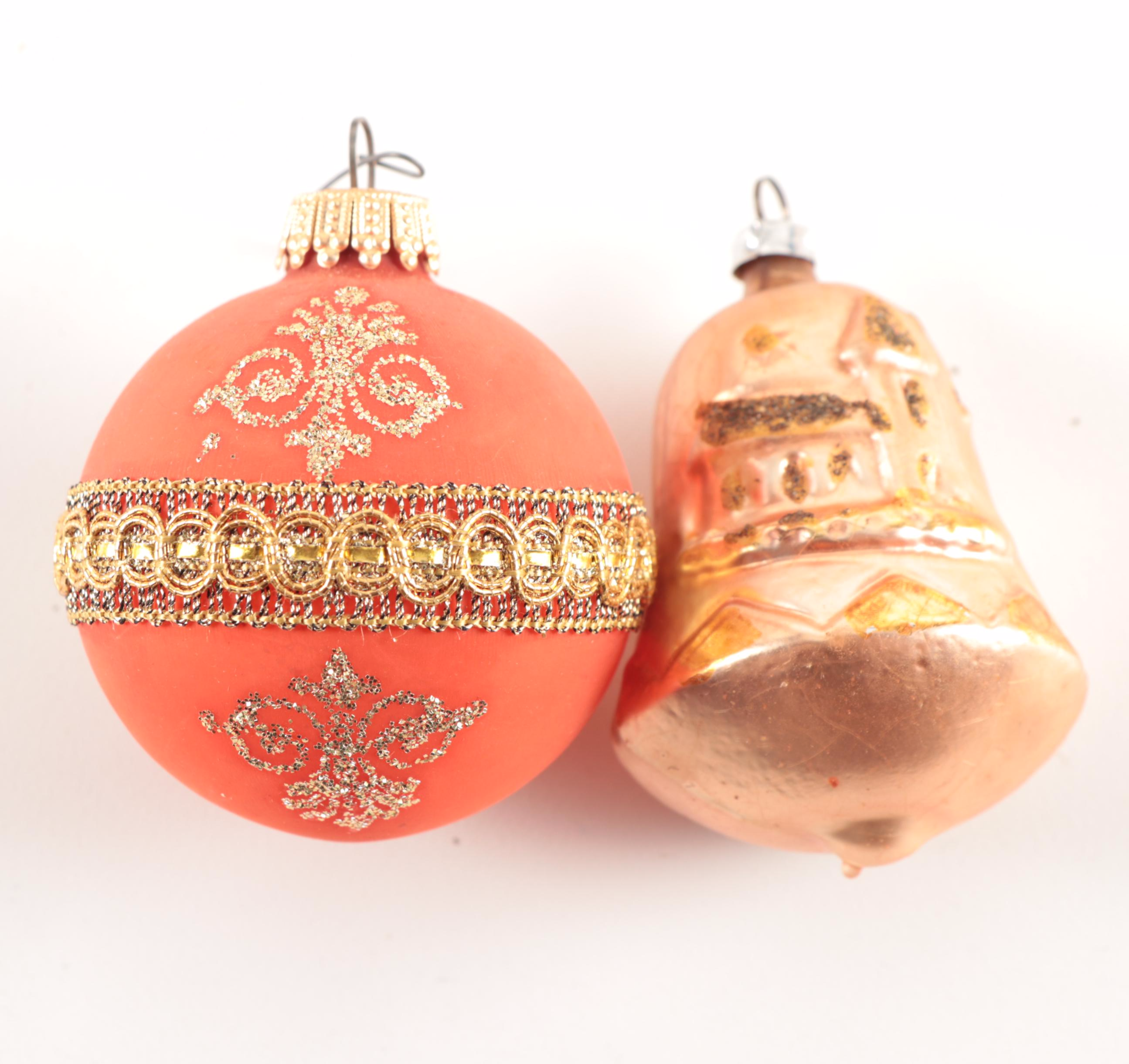 Shiny Brite and Krebs Hand-Painted Glass Christmas Ornaments, Mid-20th C.