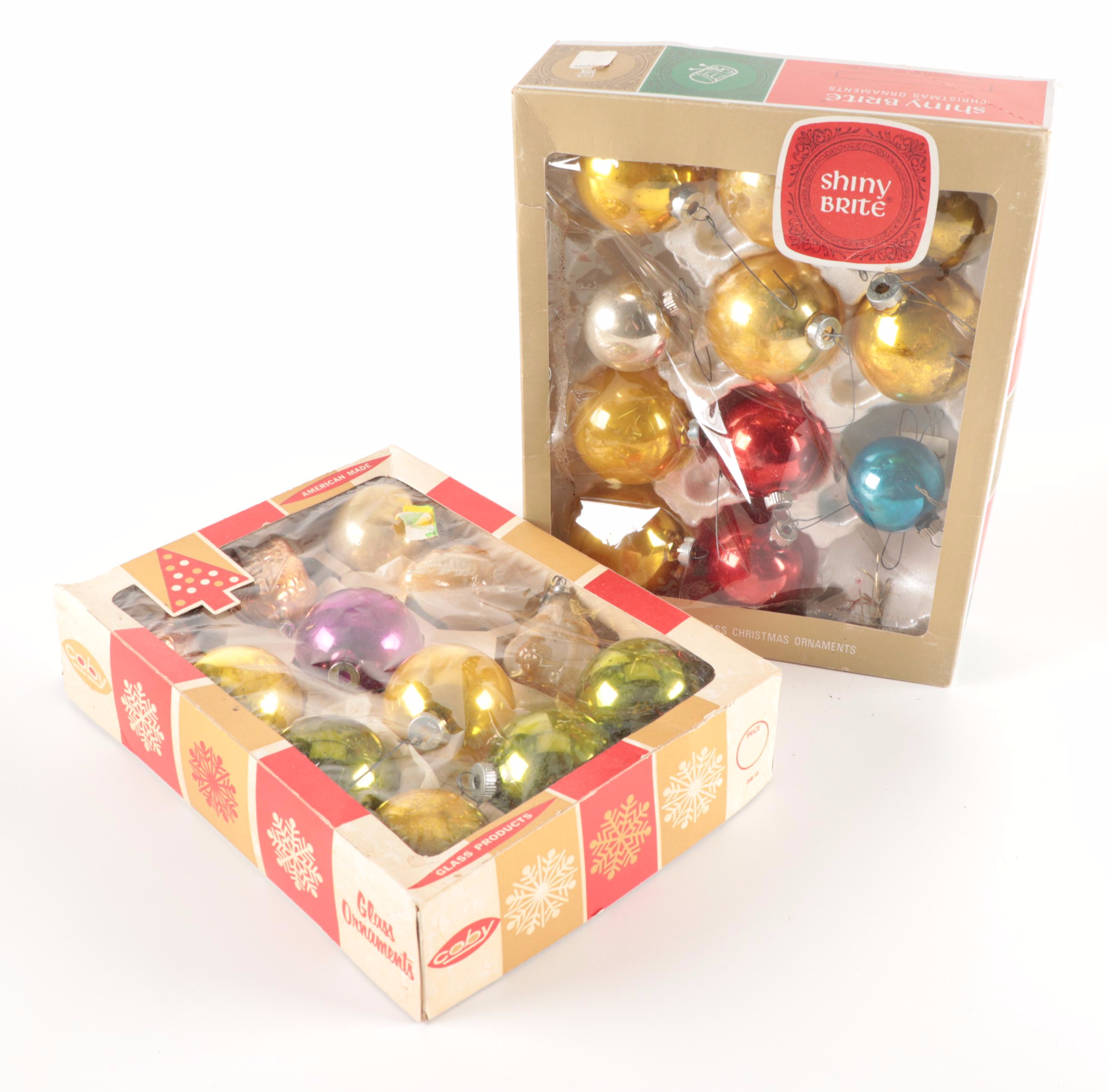 Shiny Brite and Krebs Hand-Painted Glass Christmas Ornaments, Mid-20th C.