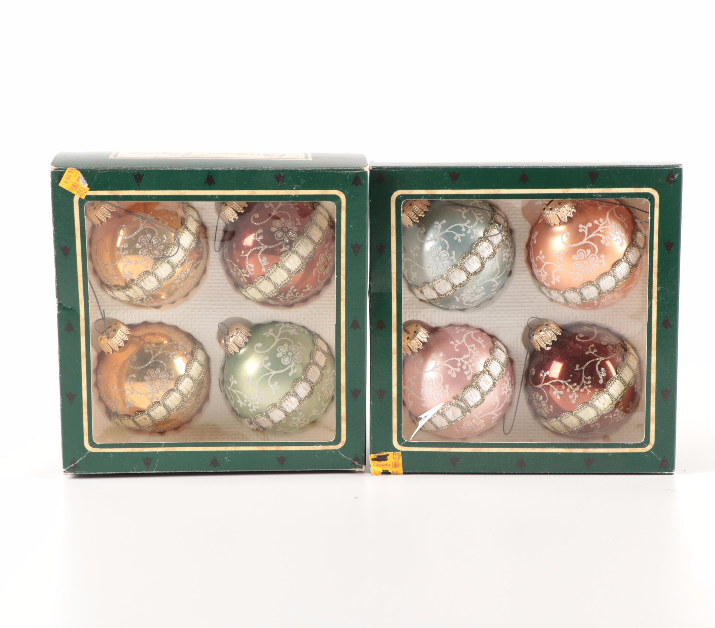 Shiny Brite and Krebs Hand-Painted Glass Christmas Ornaments, Mid-20th C.