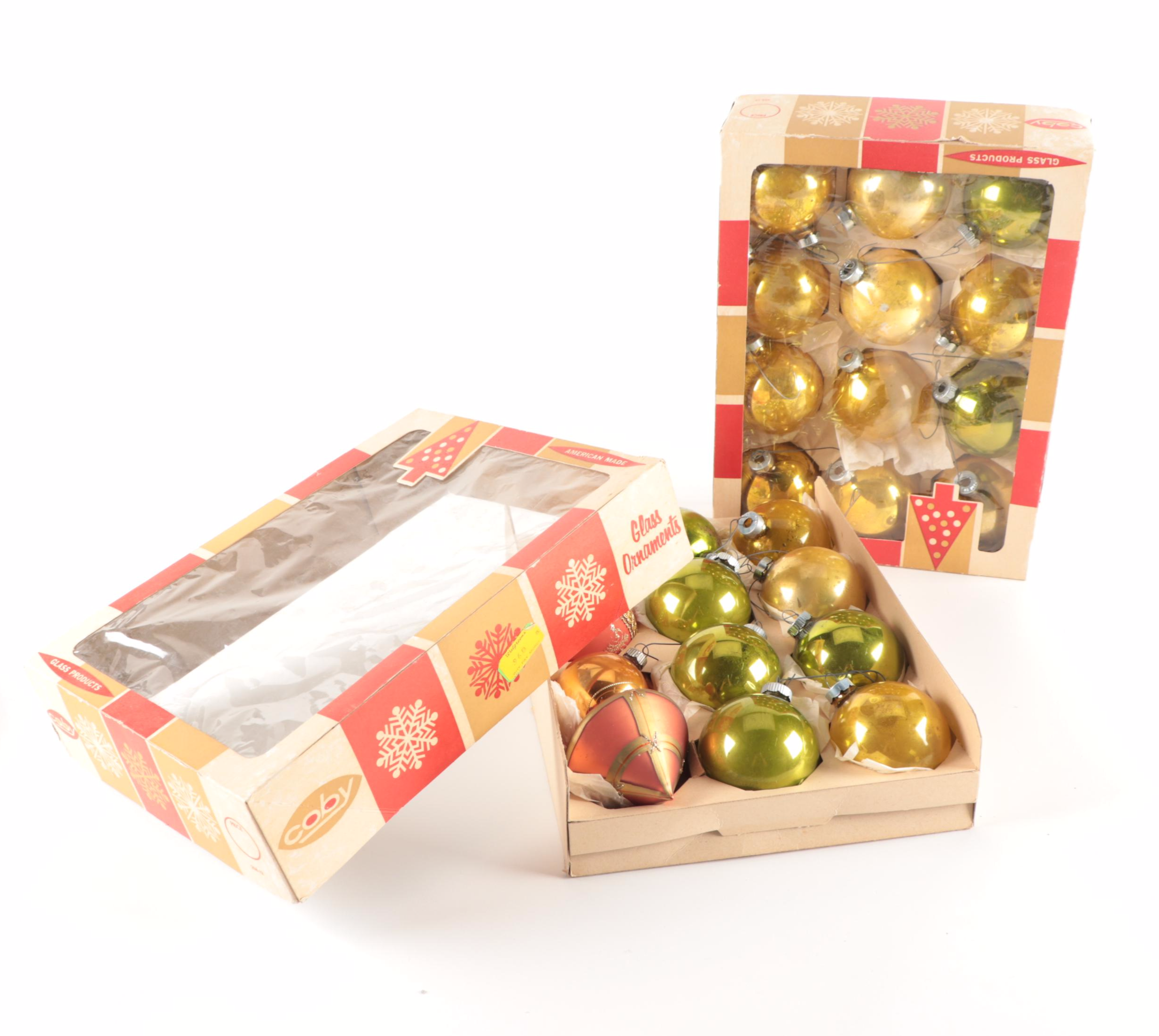 Shiny Brite and Krebs Hand-Painted Glass Christmas Ornaments, Mid-20th C.