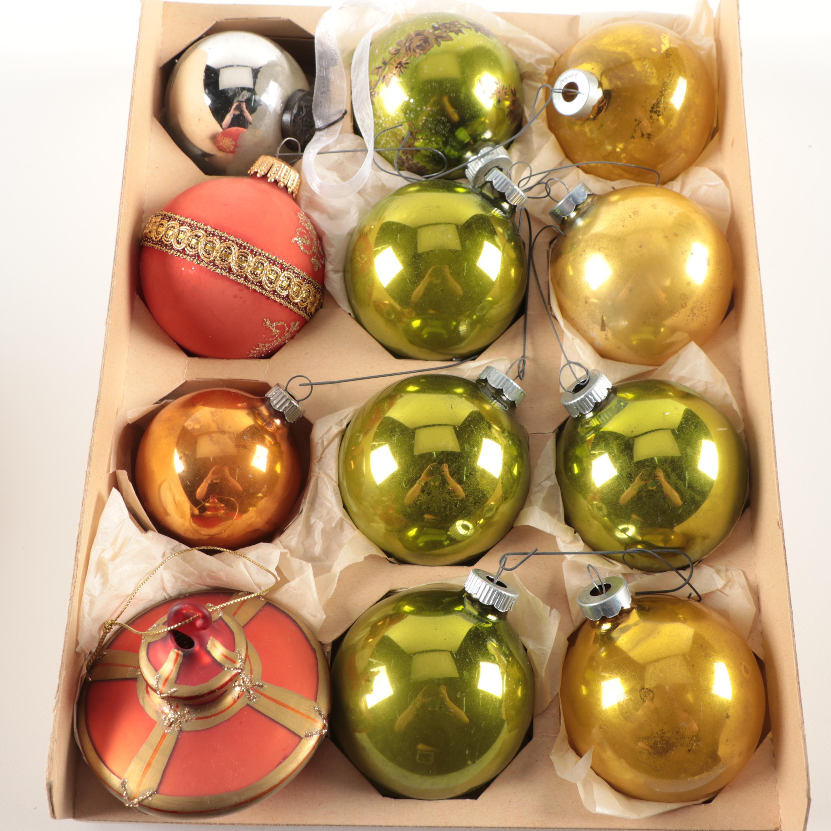 Shiny Brite and Krebs Hand-Painted Glass Christmas Ornaments, Mid-20th C.