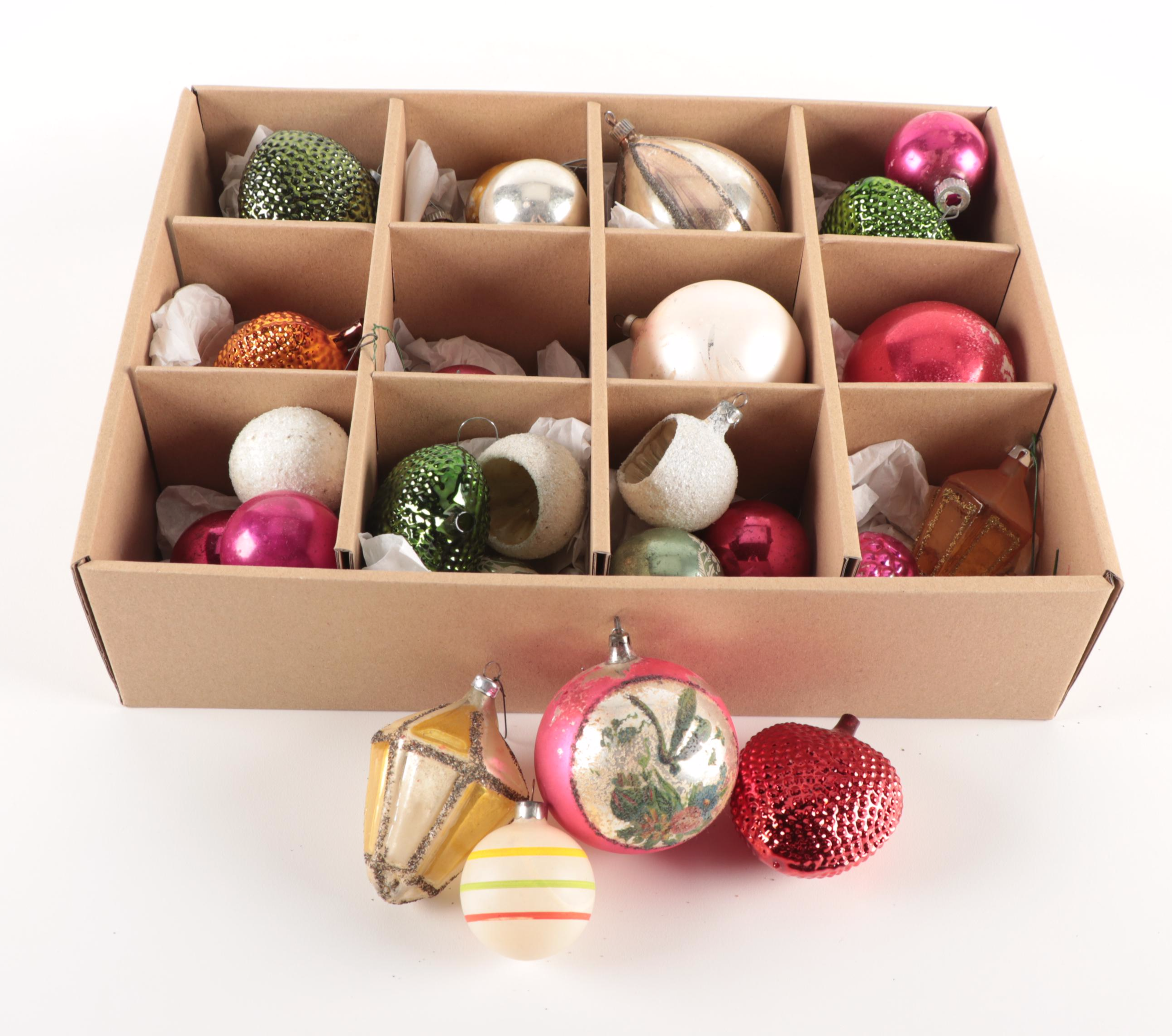 Shiny Brite and Krebs Hand-Painted Glass Christmas Ornaments, Mid-20th C.